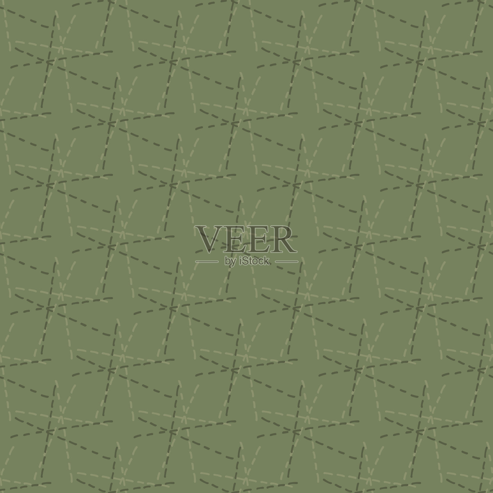 星爆缝无缝矢量图案背景。现代刺绣抽象sashiko诠释鼠尾草绿色背景。刺绣主题现代几何设计与星星形状。在打印插画图片素材