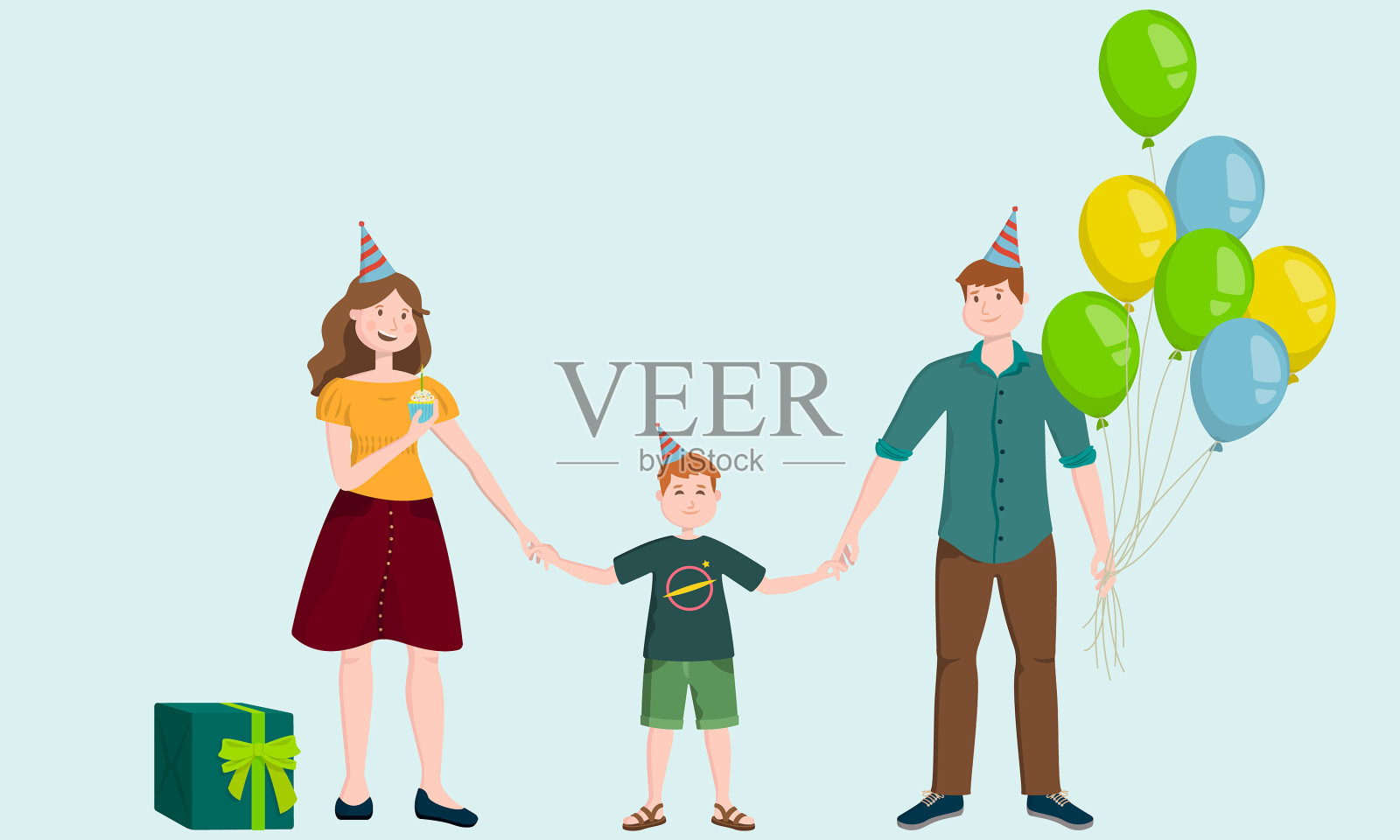 祝全家生日快乐插画图片素材