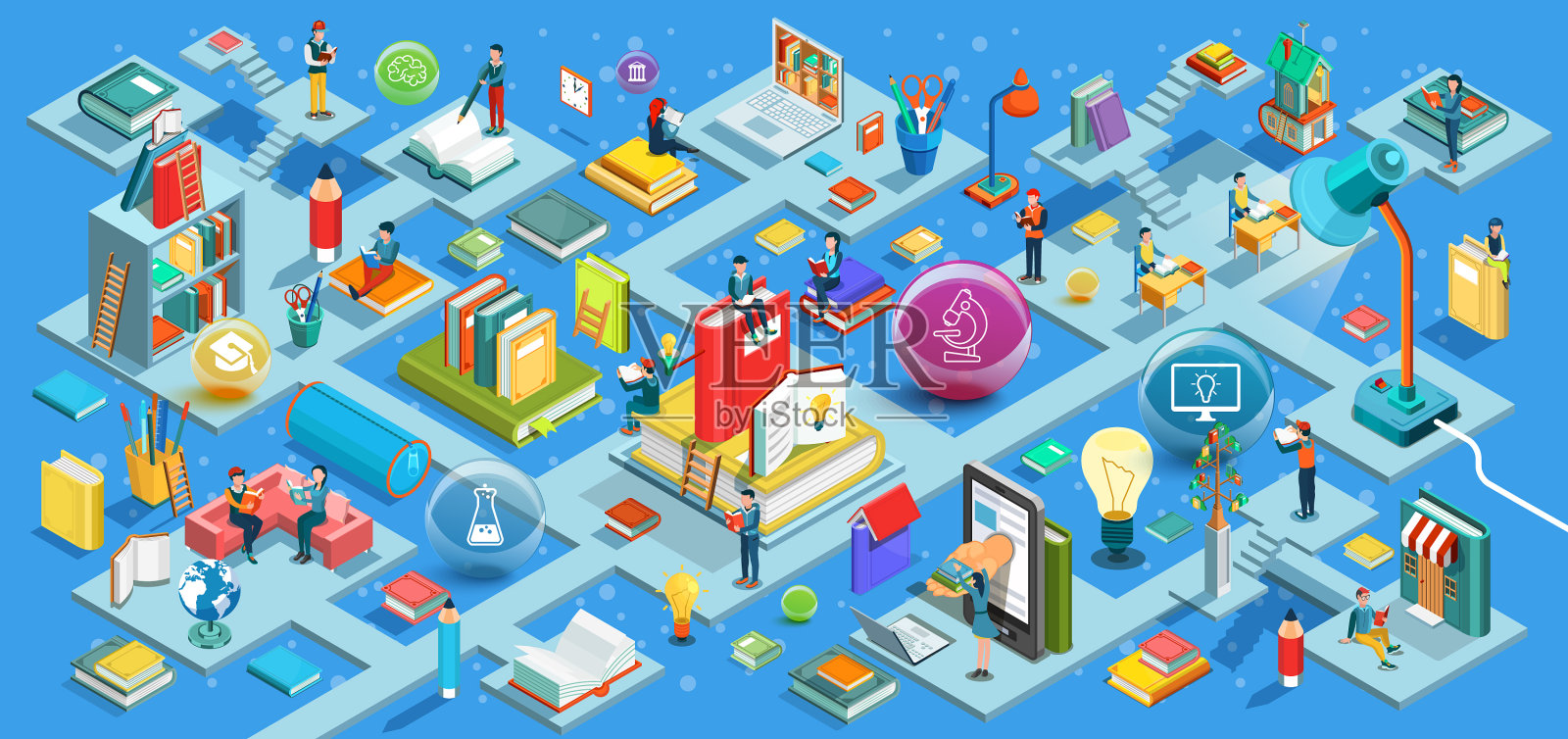 教育平面等距设计插画图片素材