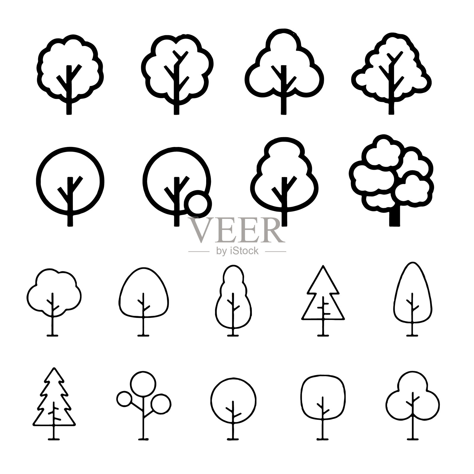 树图标设置黑白树和彩色树图标素材