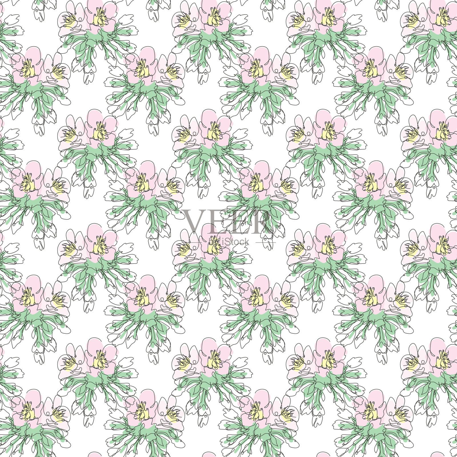 花卉无缝图案线条艺术插画图片素材