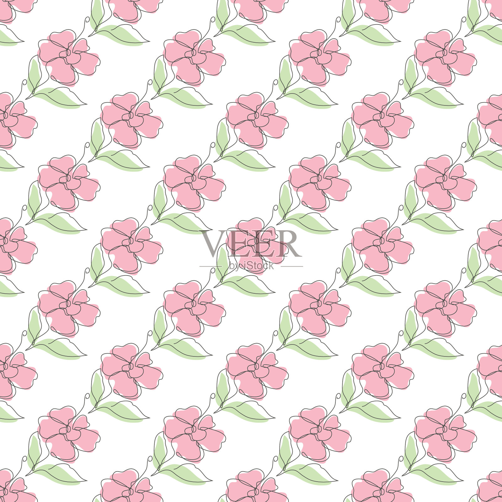 花卉无缝图案线条艺术插画图片素材