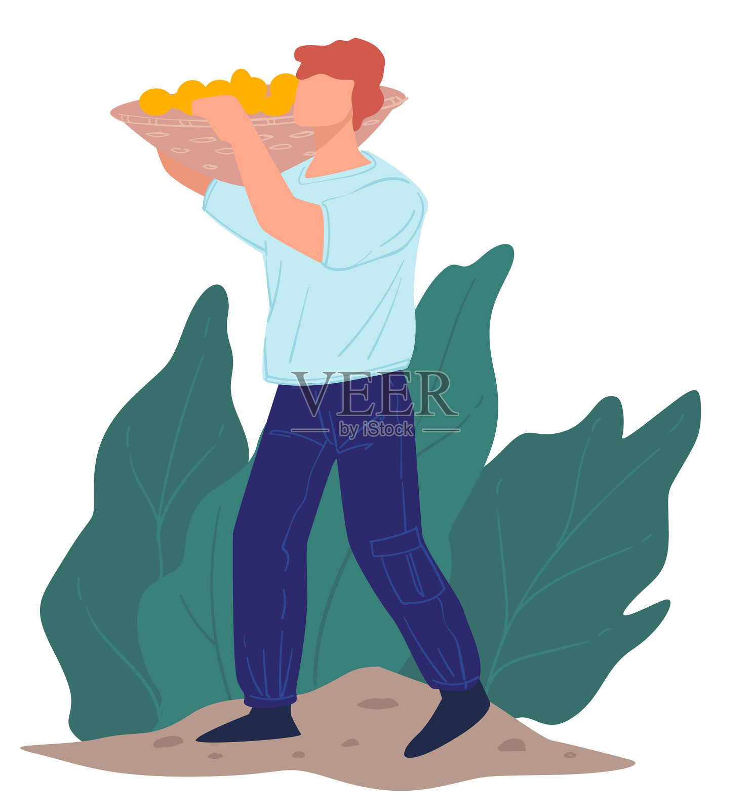 收获季节，农人扛着农活设计元素图片