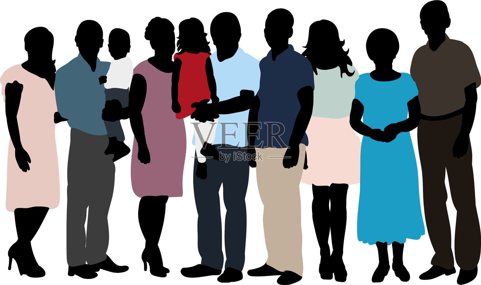 穿着彩色衣服的人站在那里剪影设计元素图片