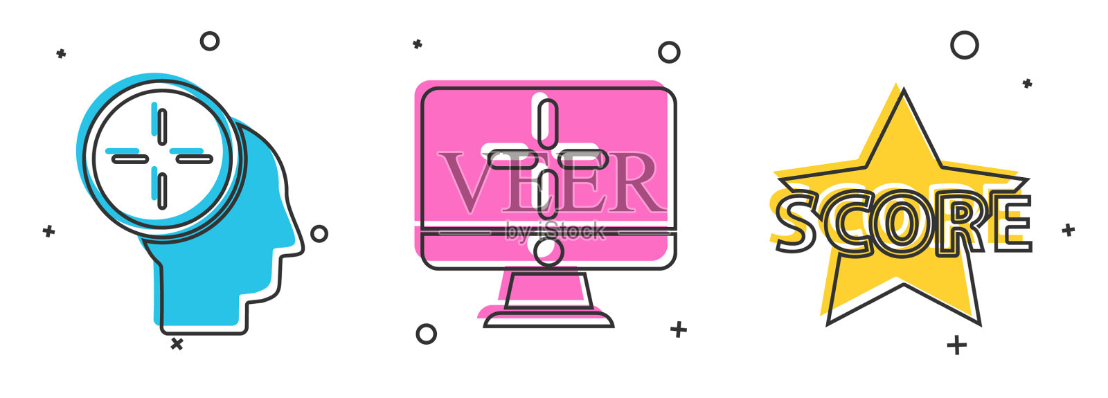 设猎头概念电脑显示器和图标素材