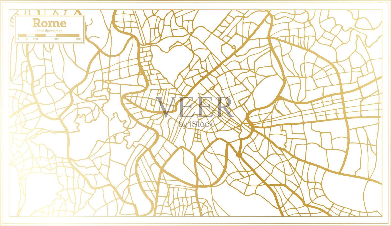 罗马意大利城市地图以金色复古风格呈现插画图片素材