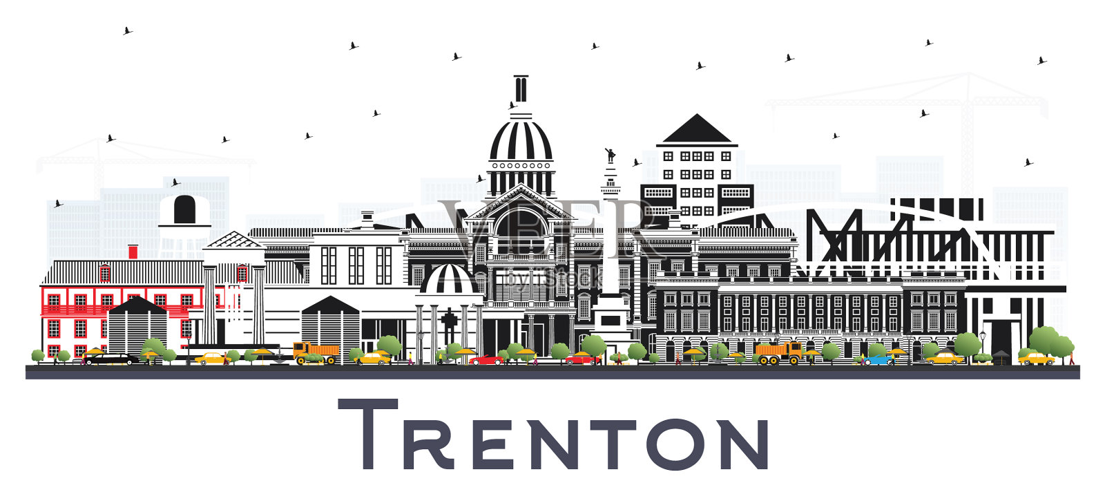 新泽西州特伦顿市的天际线充满了色彩插画图片素材