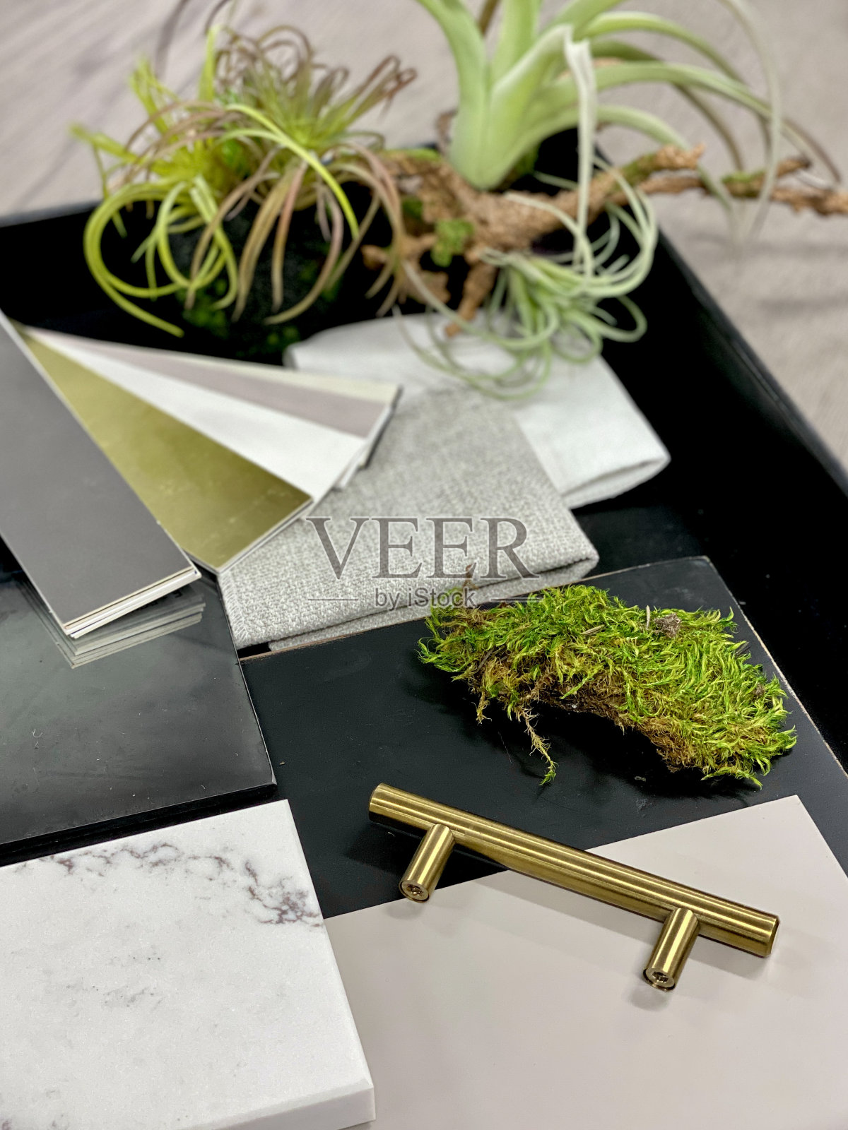 室内设计师的调色板，家具和织物样品的颜色，用于房屋装饰照片摄影图片