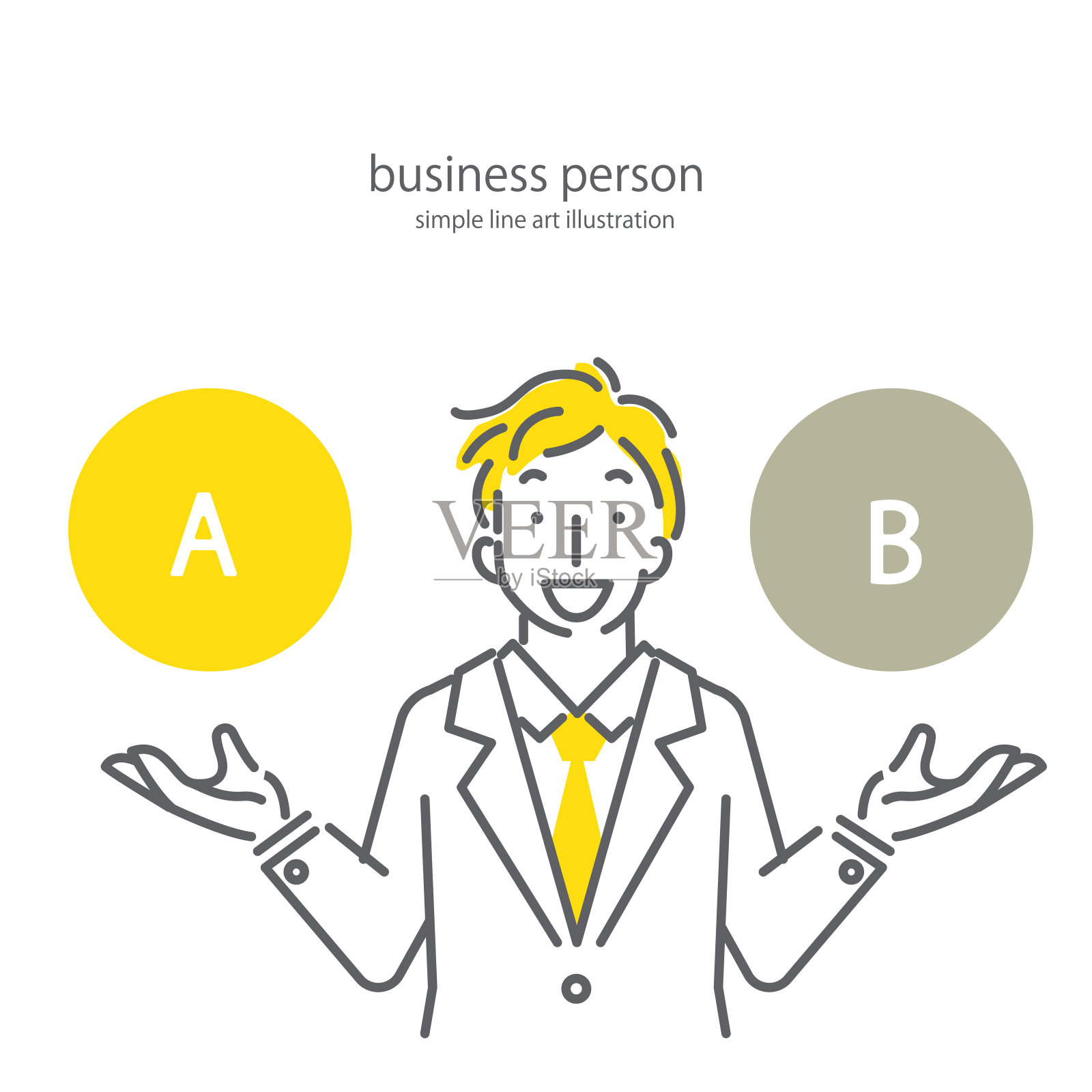友好的商人，简约时尚的线条艺术，双色插画图片素材