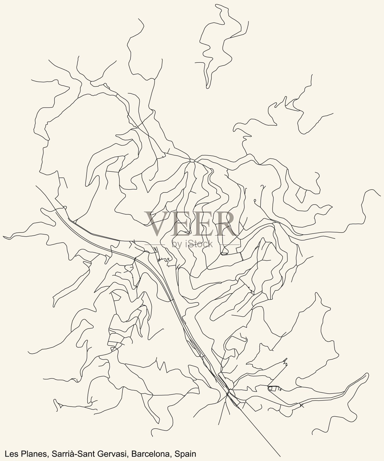 Sarrià-Sant Gervasi区Tibidabo i les Planes附近Vallvidrera街道道路地图插画图片素材