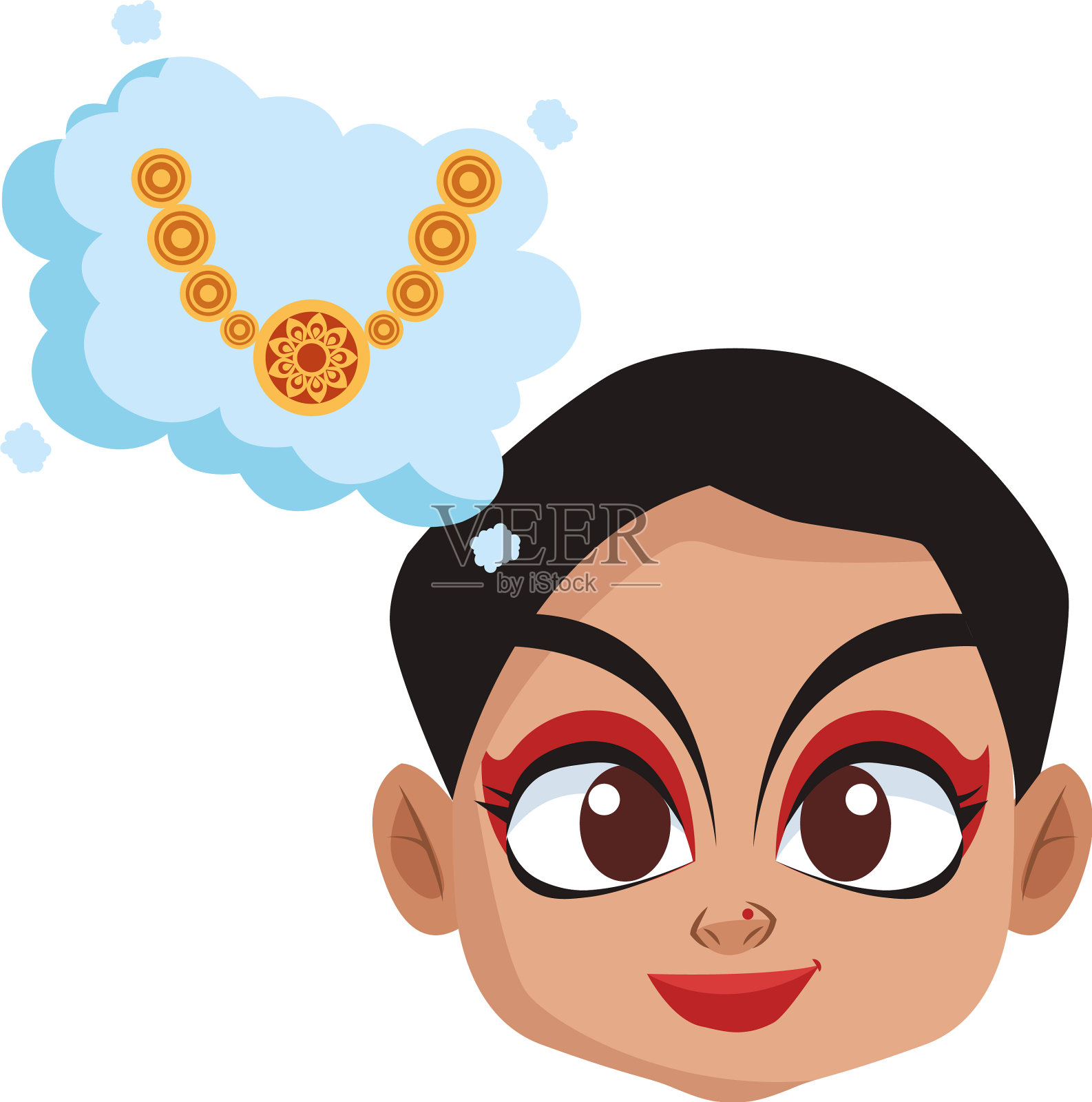 排灯节妇女卡通与项链在泡沫插画图片素材