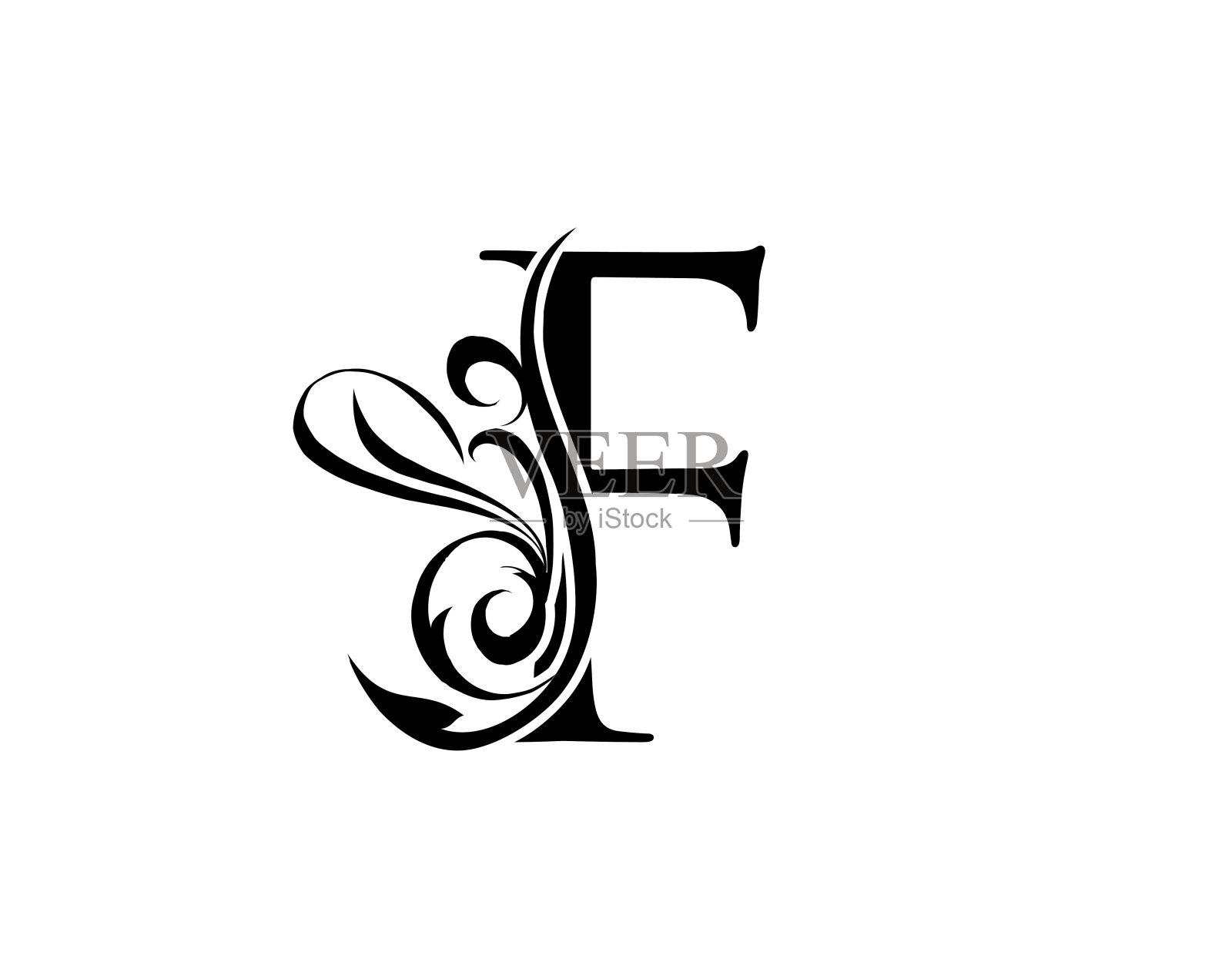 优雅F字书法标志设计。设计元素图片