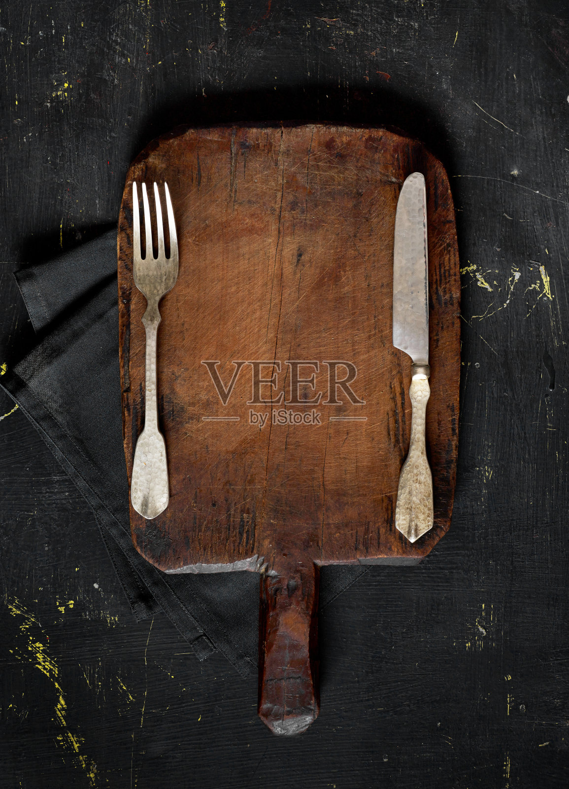 叉子、刀和砧板照片摄影图片