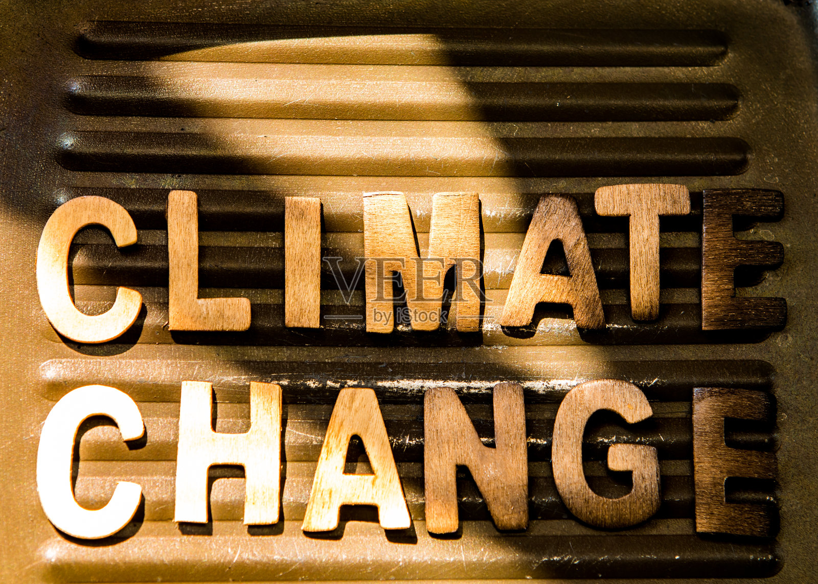 钢铁背景下的气候变化词汇照片摄影图片