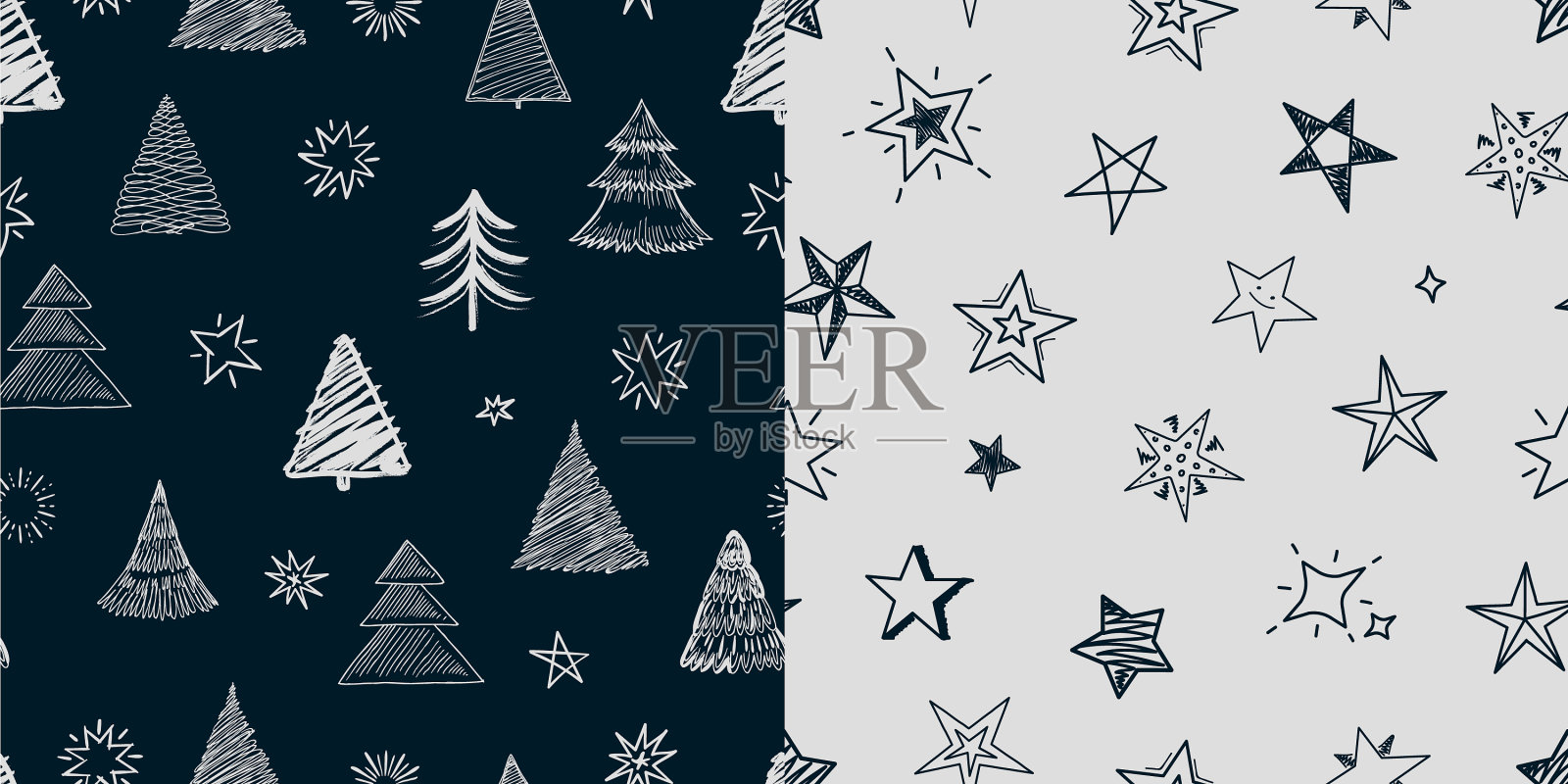 杉树星星图案圣诞新年插画图片素材