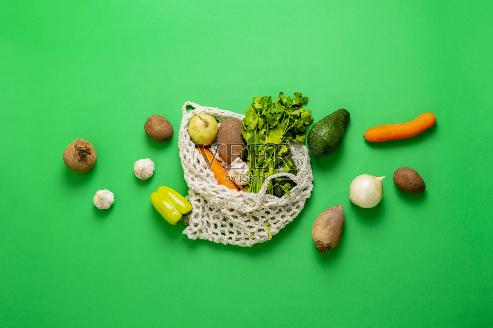 各种平铺杂货铺蔬菜，新鲜生鲜农产品照片摄影图片