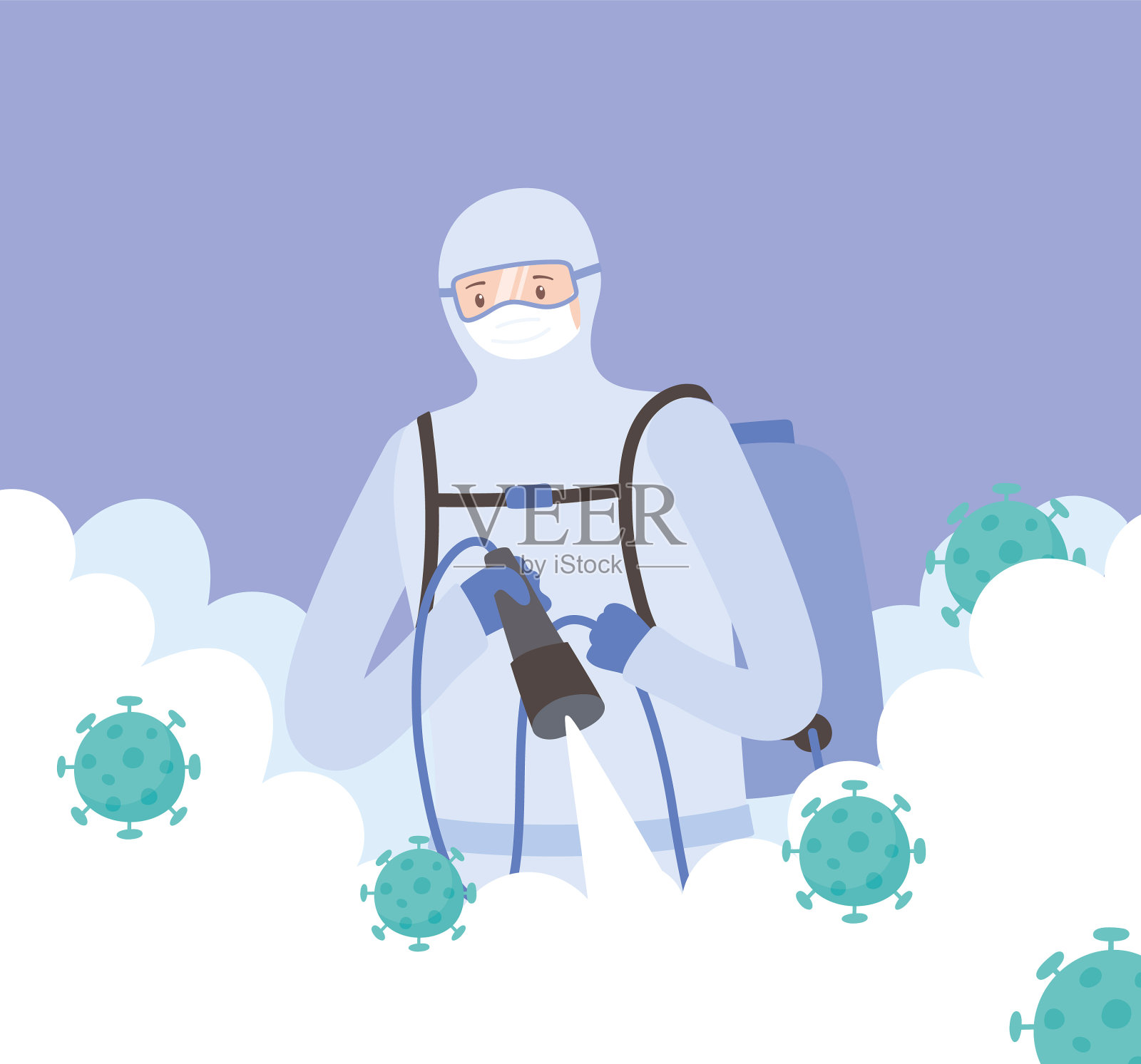 病毒消毒医护人员喷雾插画图片素材