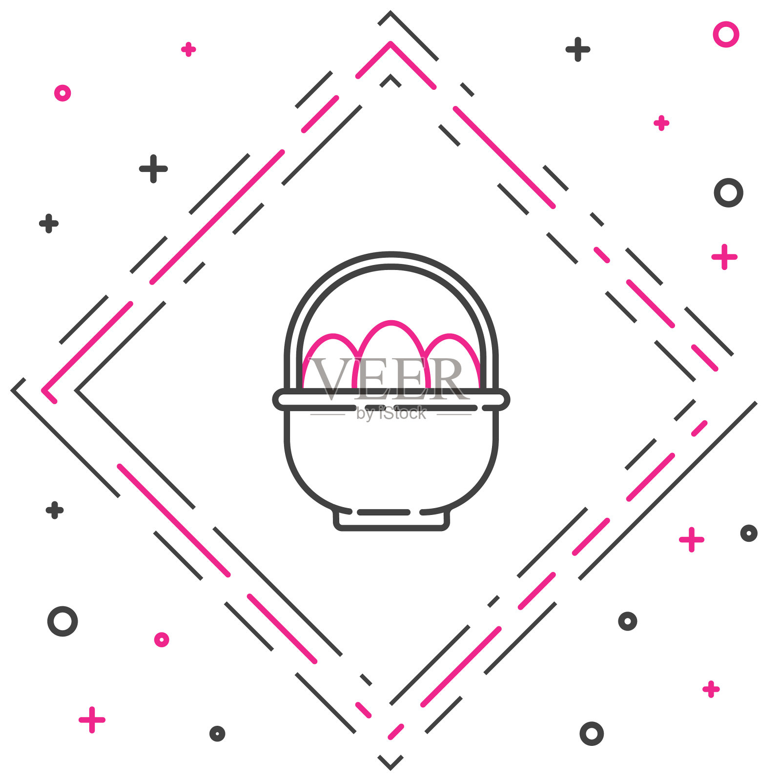 线篮子与复活节彩蛋图标孤立插画图片素材