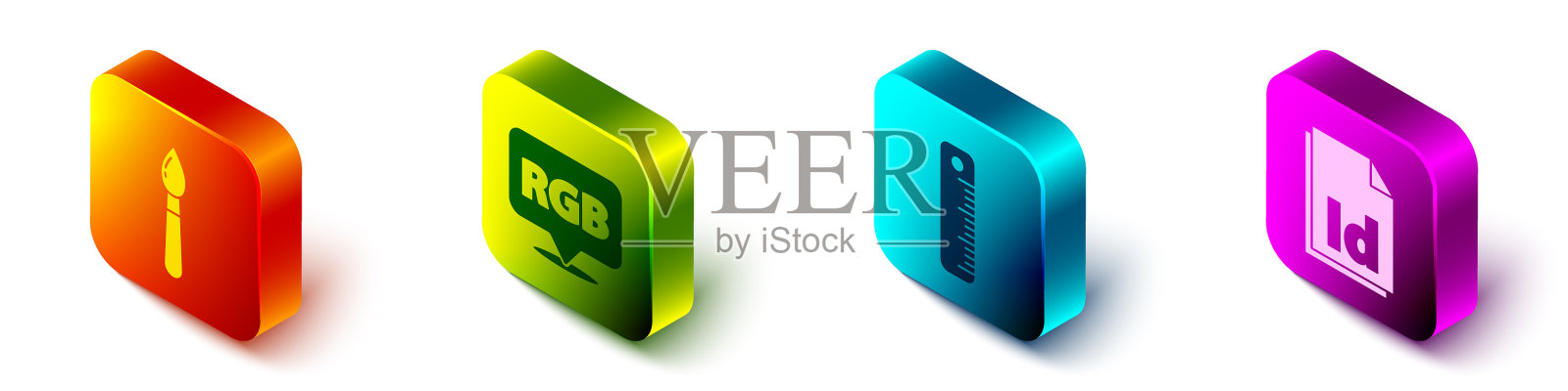 设置等距油漆刷语音气泡RGB图标素材