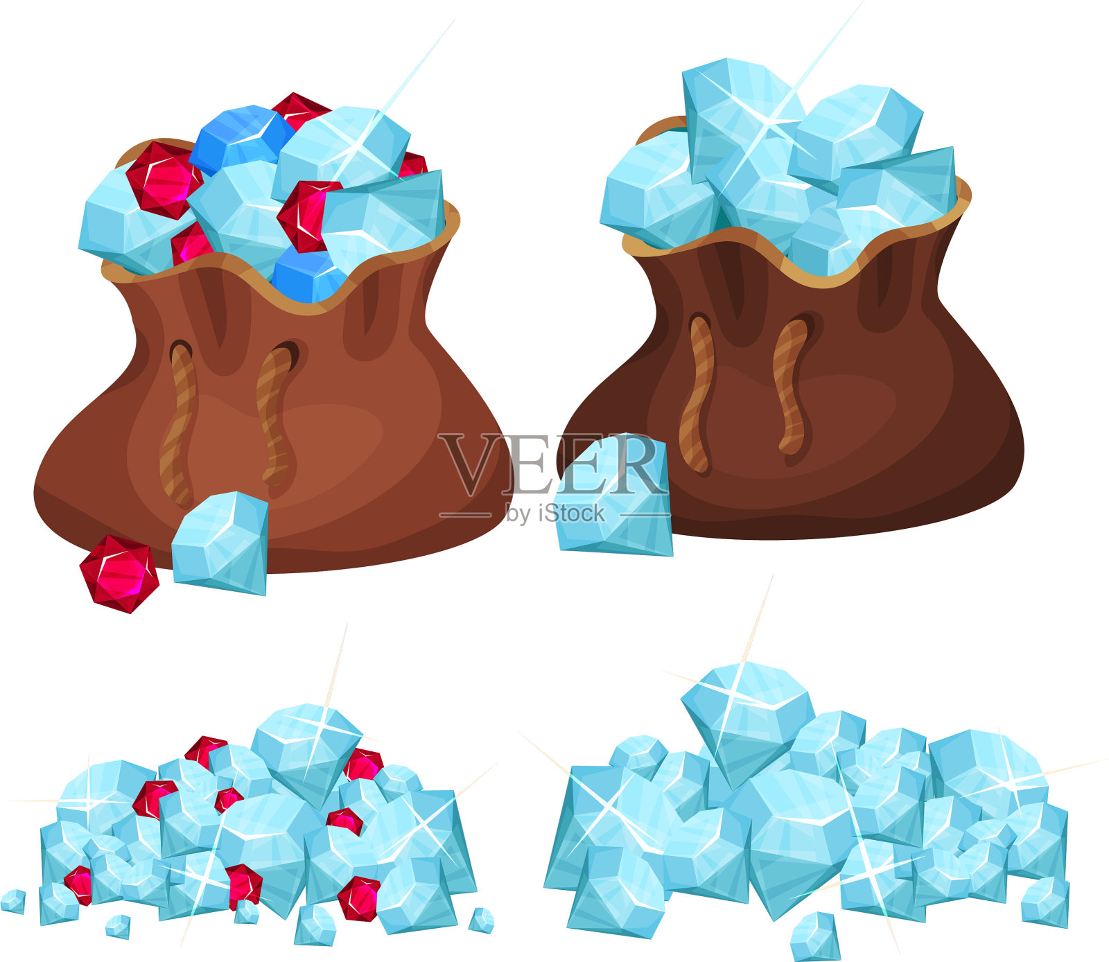 宝石堆在麻袋里插画图片素材