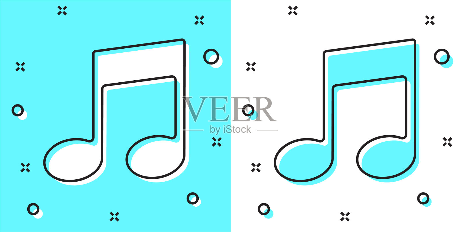 黑线音乐音符音调图标隔离在绿色插画图片素材