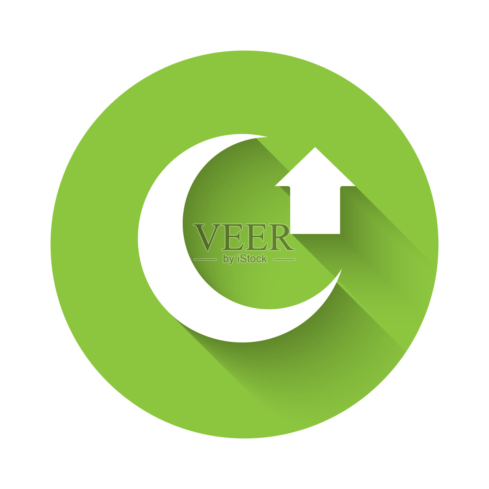 白色月亮图标孤立与长阴影绿色图标素材