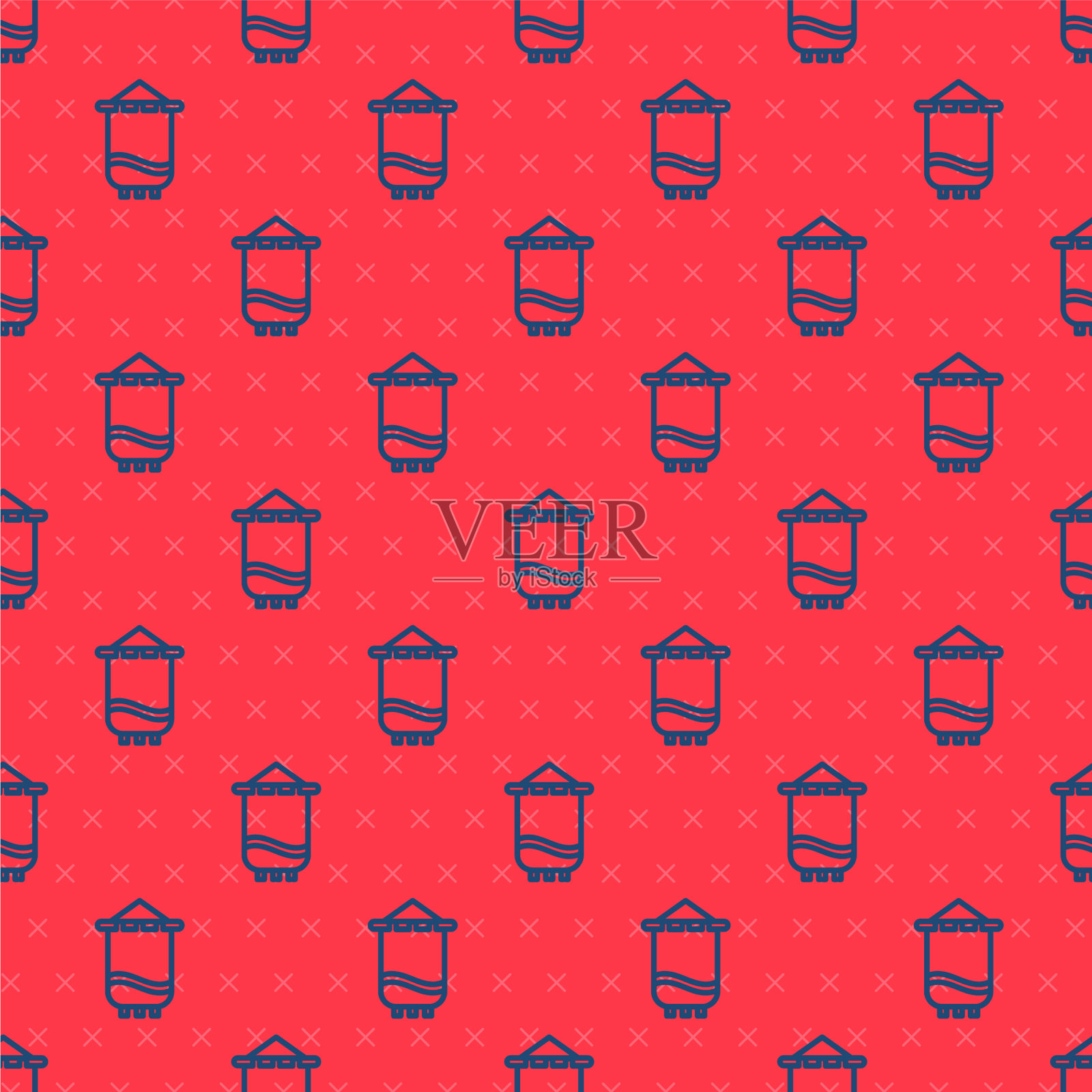 蓝线中世纪旗帜图标隔离无缝插画图片素材