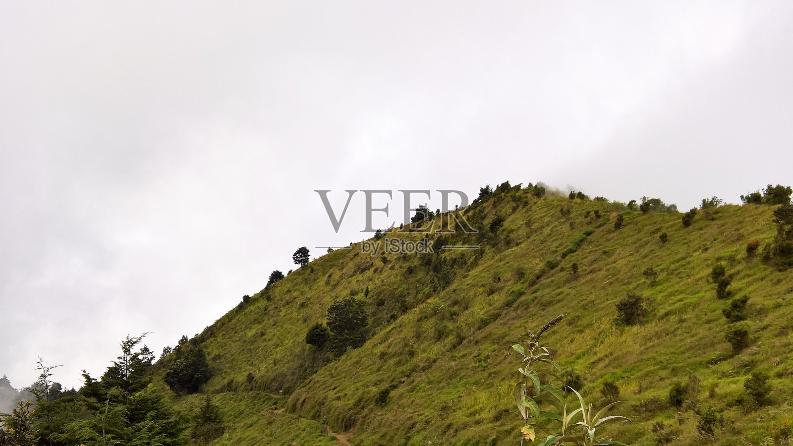 景色优美的小山和小路，映衬着灰暗的天空照片摄影图片