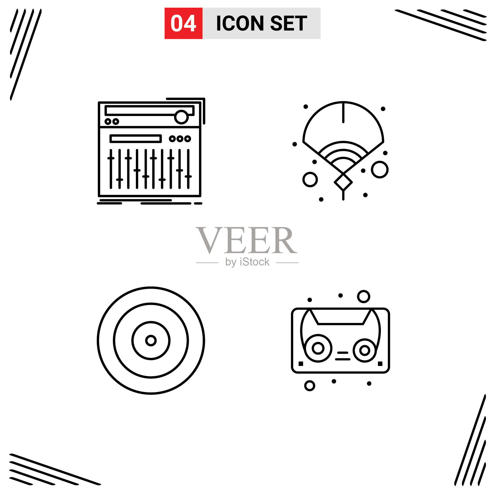 象形图设置4个简单的填充线平色插画图片素材