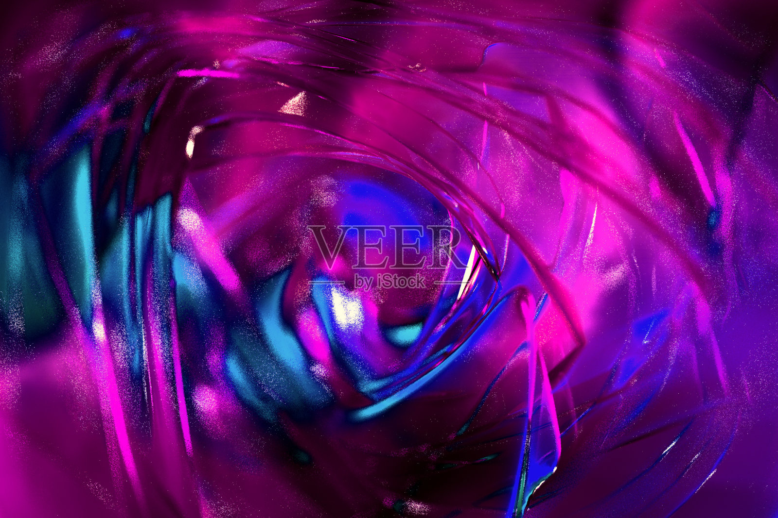 美丽的蓝紫色水晶抽象背景与金属反射和光折射。3D渲染，3D渲染。照片摄影图片