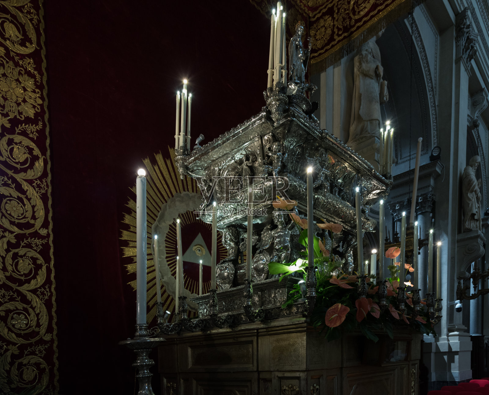 巴勒莫大教堂，内外景观。圣诞老人猩红热。照片摄影图片