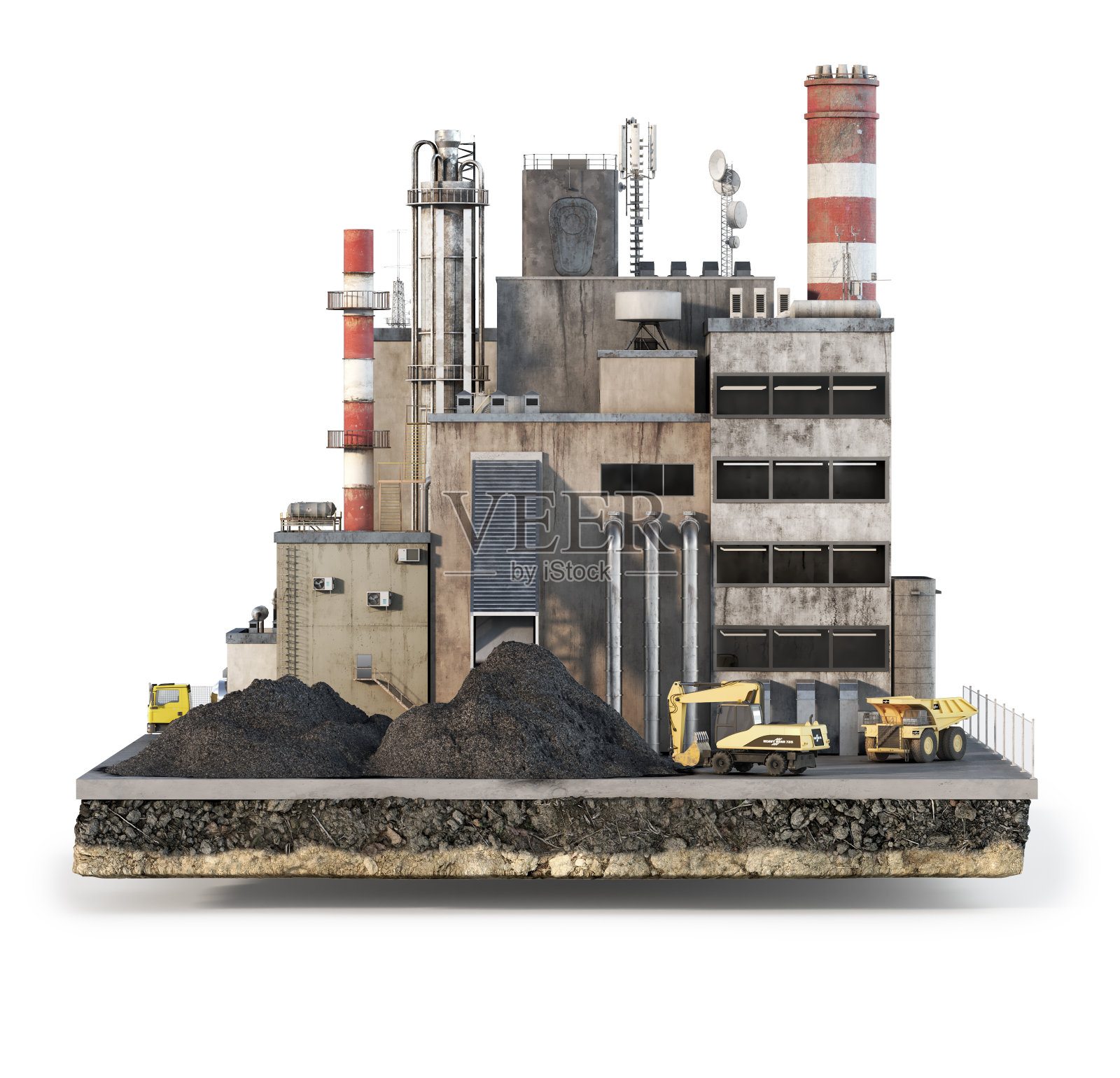 岛上的燃煤电厂被孤立在白色的背景上。三维演示照片摄影图片