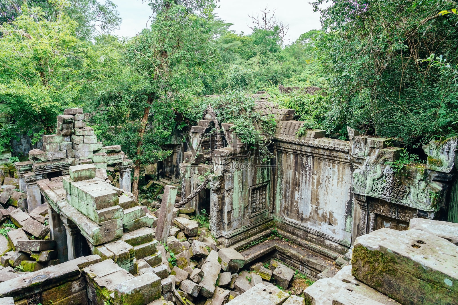 柬埔寨暹粒丛林中古老的寺庙废墟。照片摄影图片