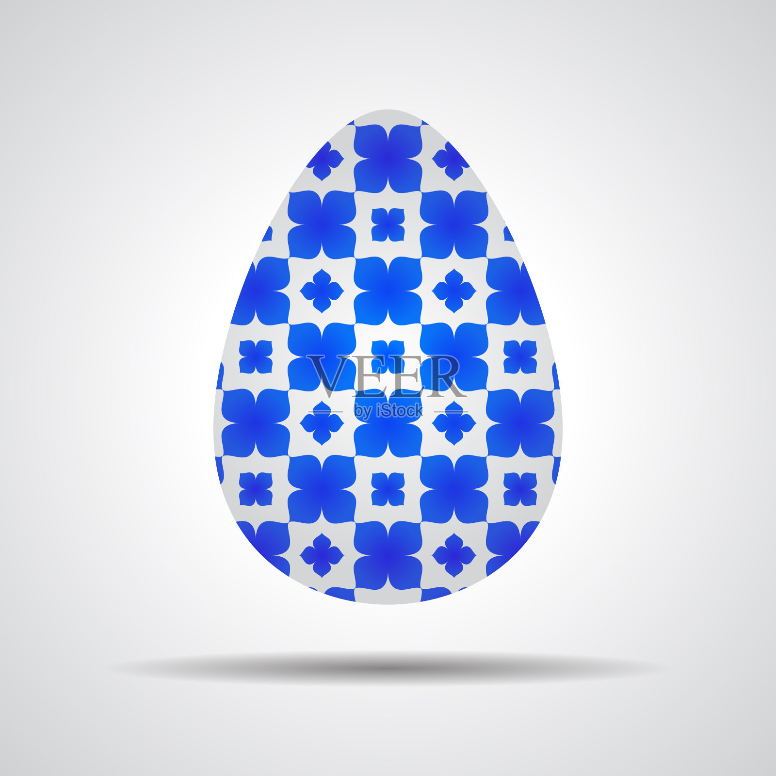 复活节彩蛋标志图标与蓝色花朵图案。复活节的传统插画图片素材