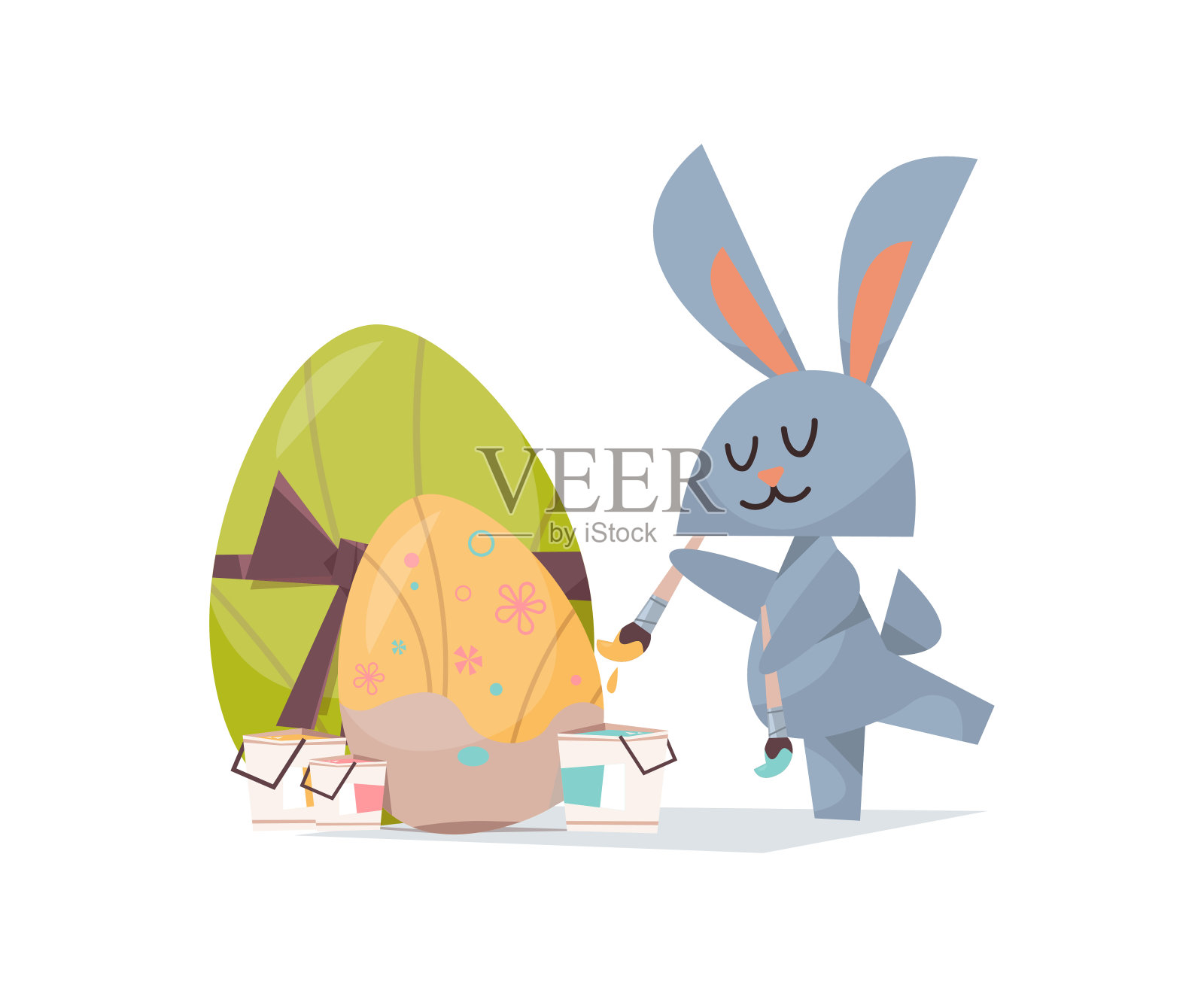可爱的兔子画彩蛋快乐复活节春节庆祝贺卡海报插画图片素材