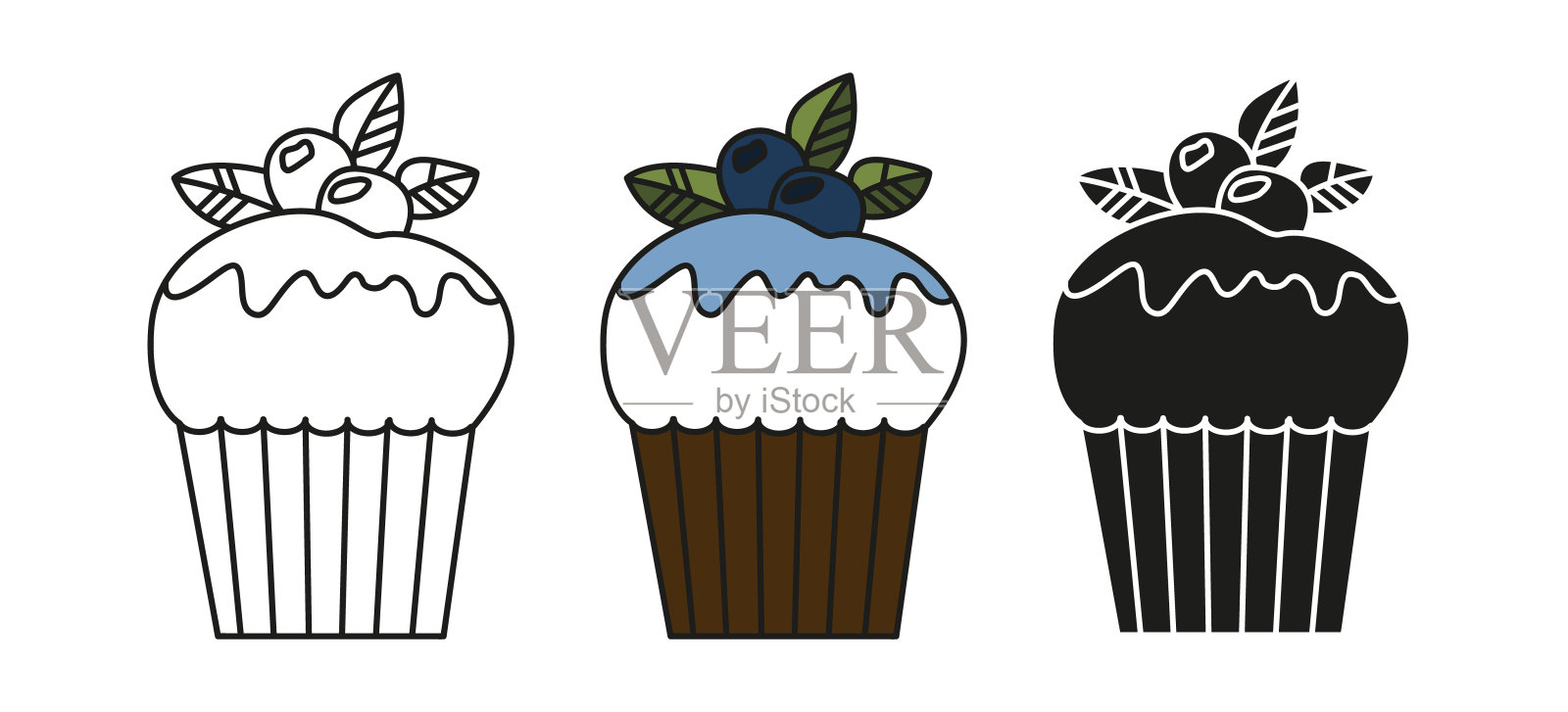 向量纸杯蛋糕集插画图片素材