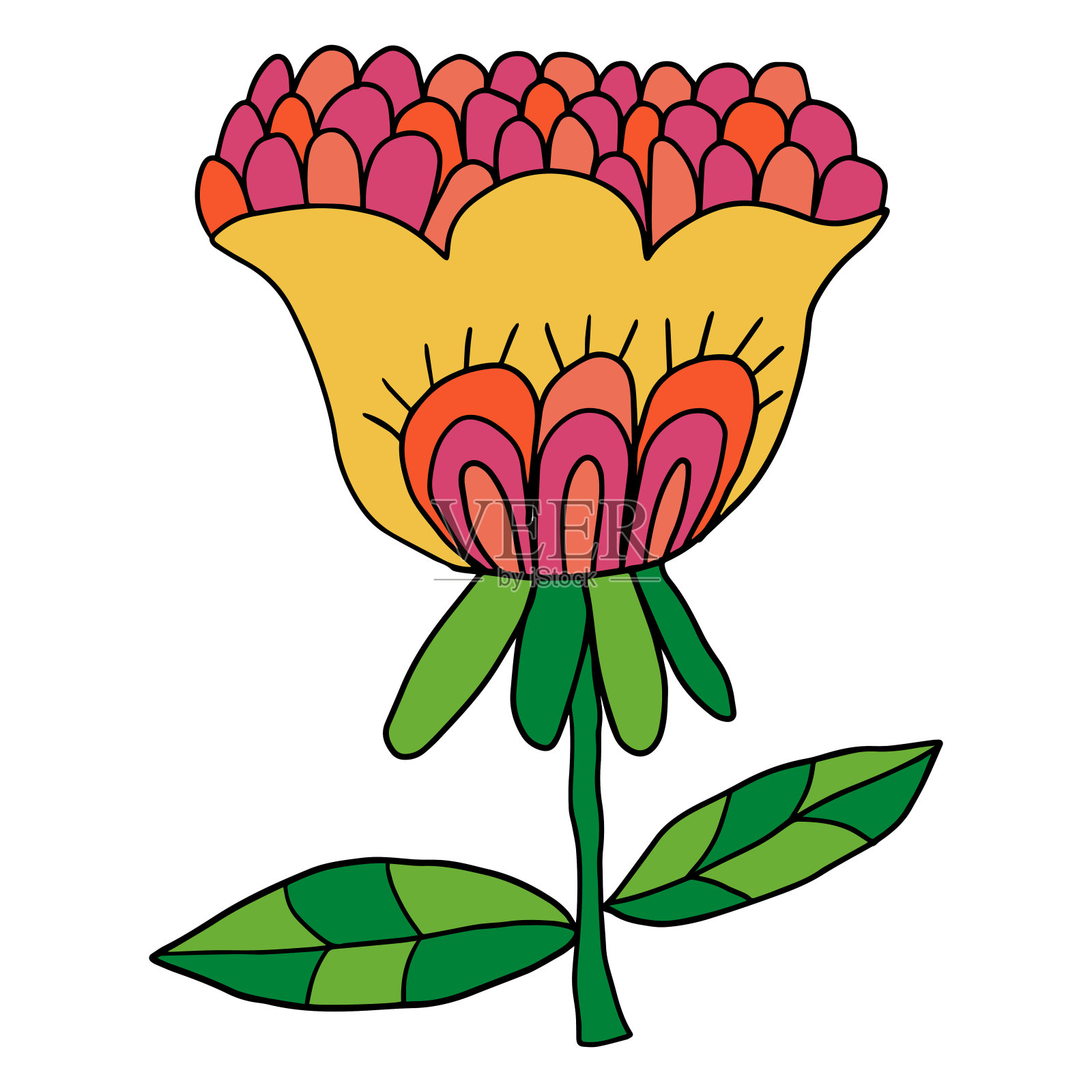 可爱的彩色幻想涂鸦卡通花插画图片素材