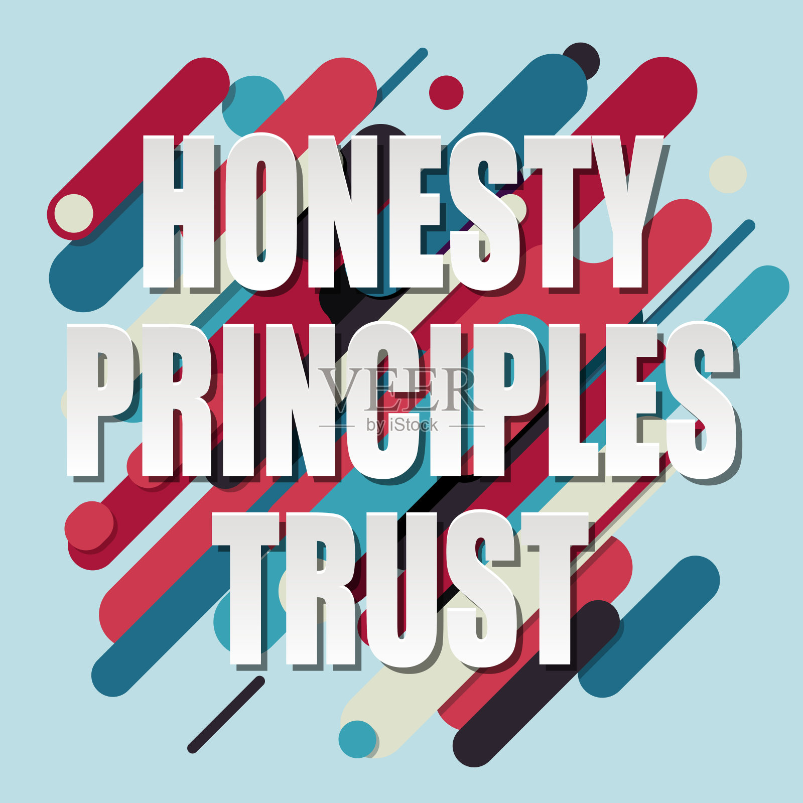 “诚实，原则，信任”的文字在丰富多彩的背景插画图片素材