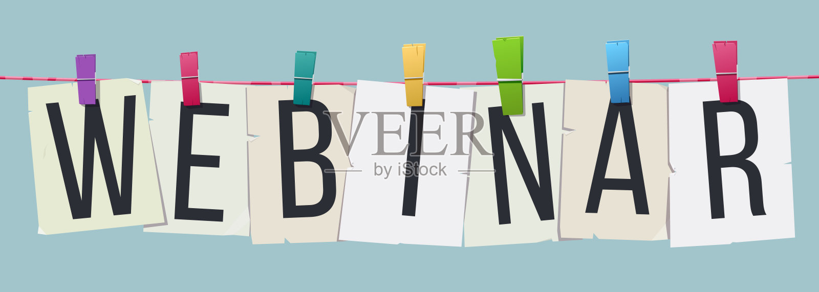 用发夹夹住“网络研讨会”字样插画图片素材