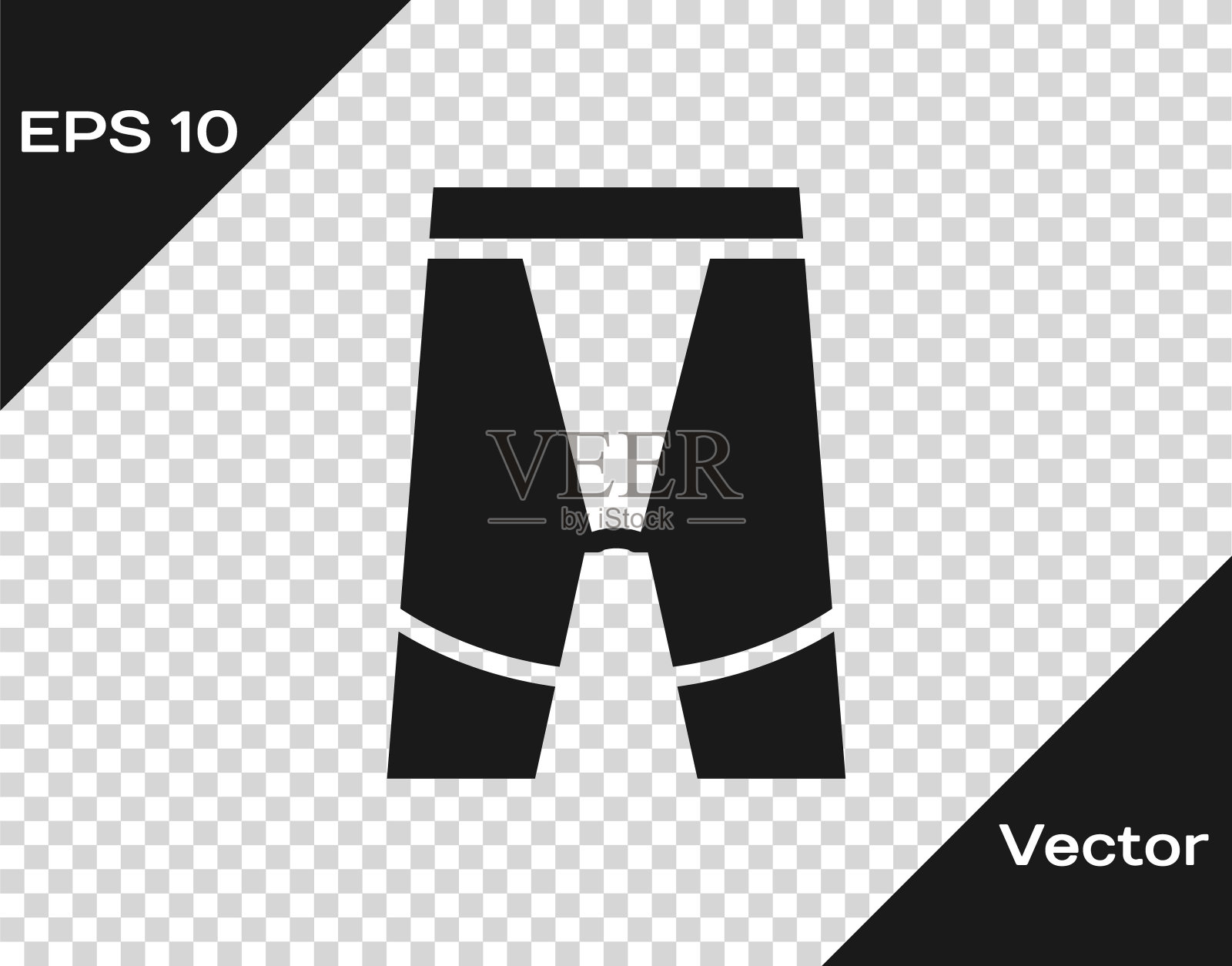 黑色自行车短裤图标孤立在透明的背景。向量插画图片素材