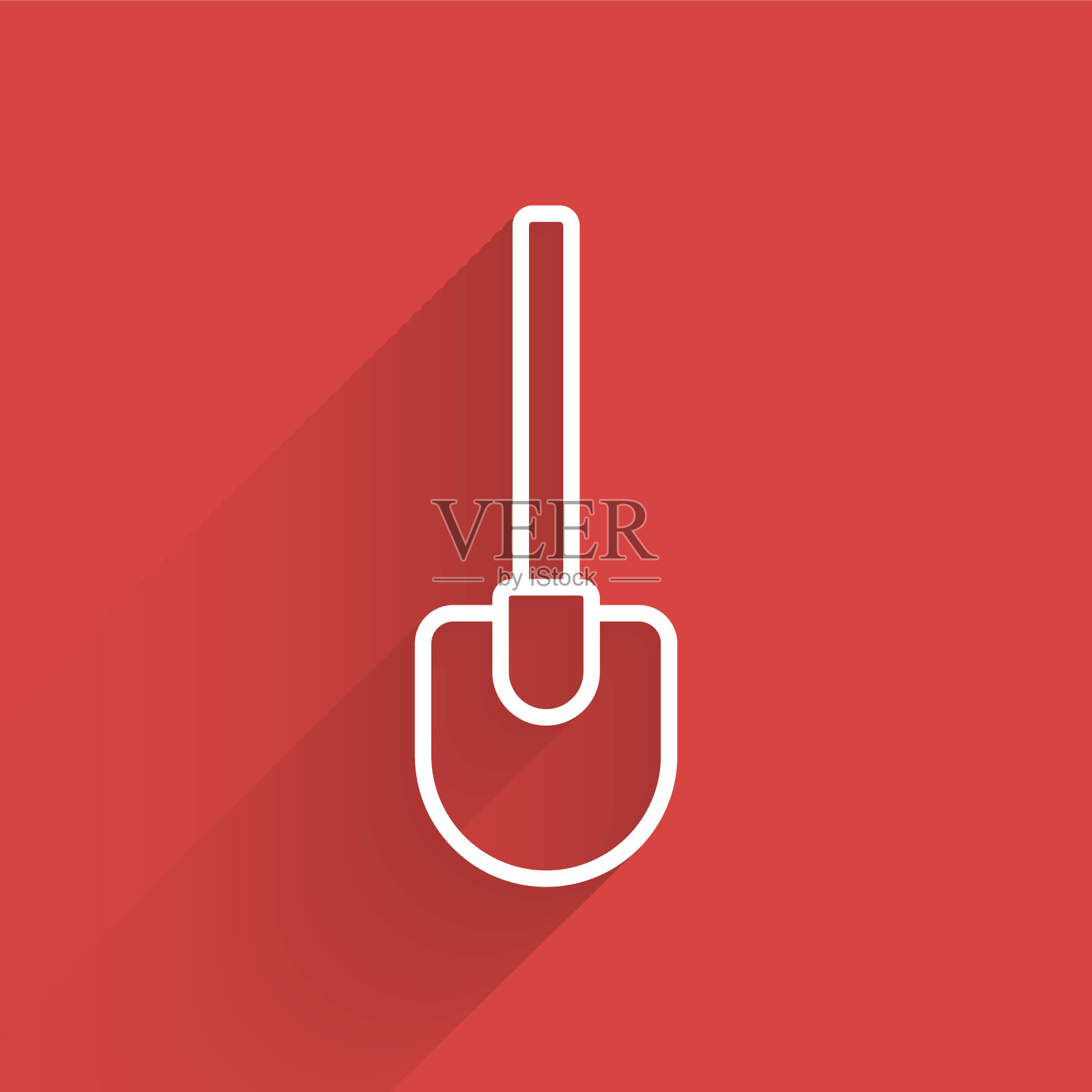 白线铲子图标孤立与长阴影。园艺工具。园艺、农业、农业的工具。向量插画图片素材