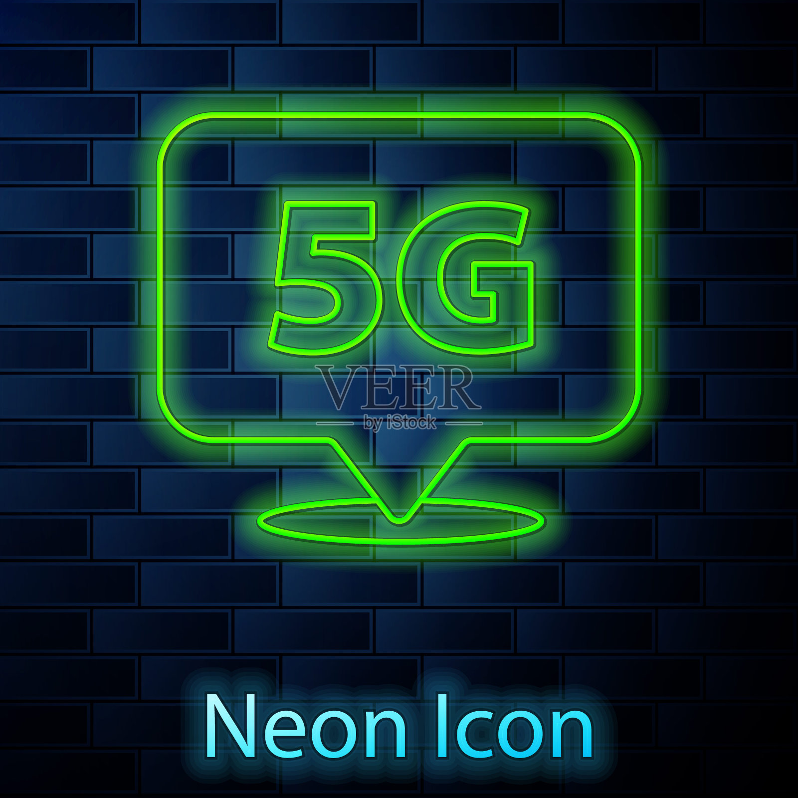 位置:5G新无线互联网wifi连接图标隔离在砖墙背景上。全球网络高速连接数据速率技术。向量插画图片素材