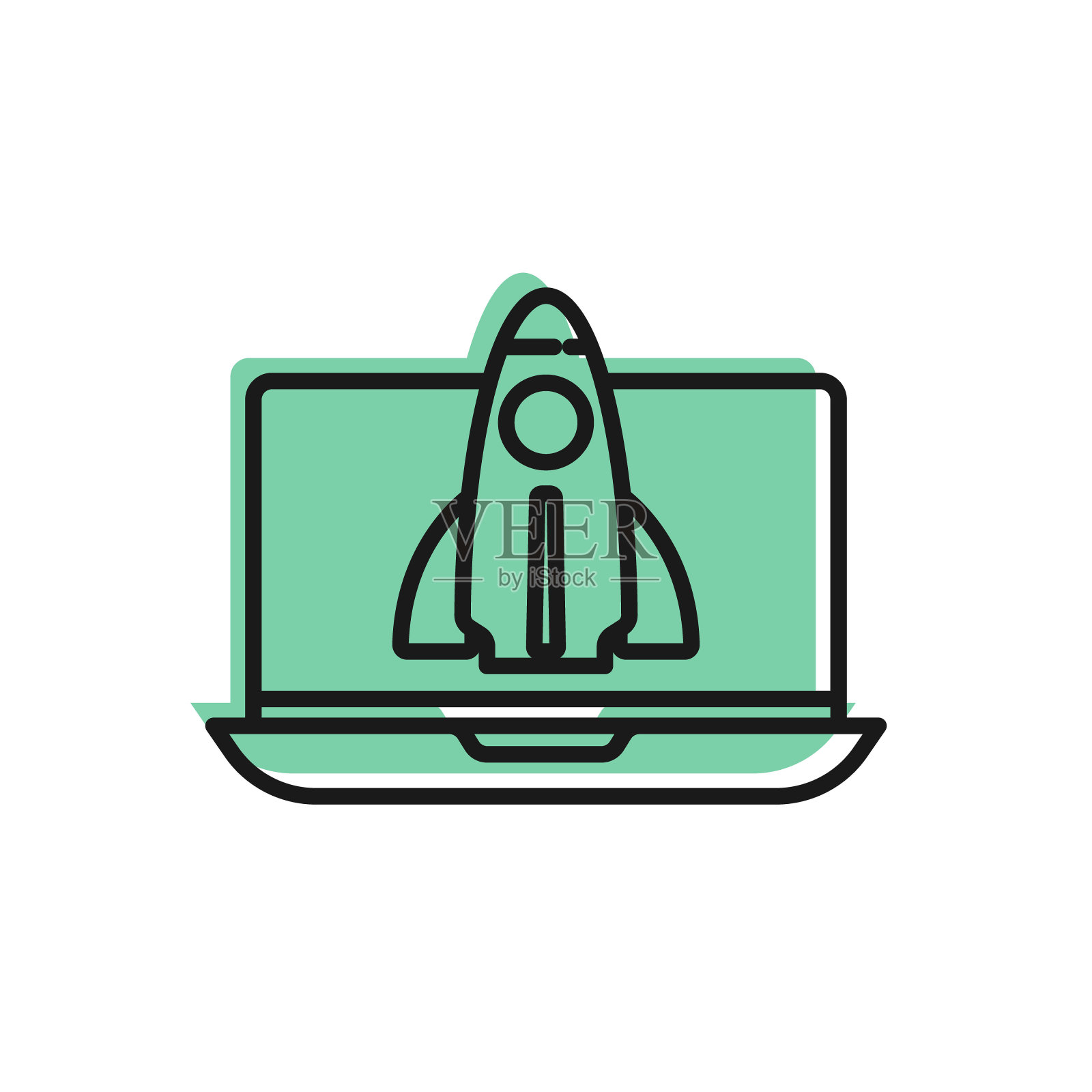 黑线业务启动项目概念图标孤立在白色背景上。象征着新商业、创业、创新和技术。向量插画图片素材