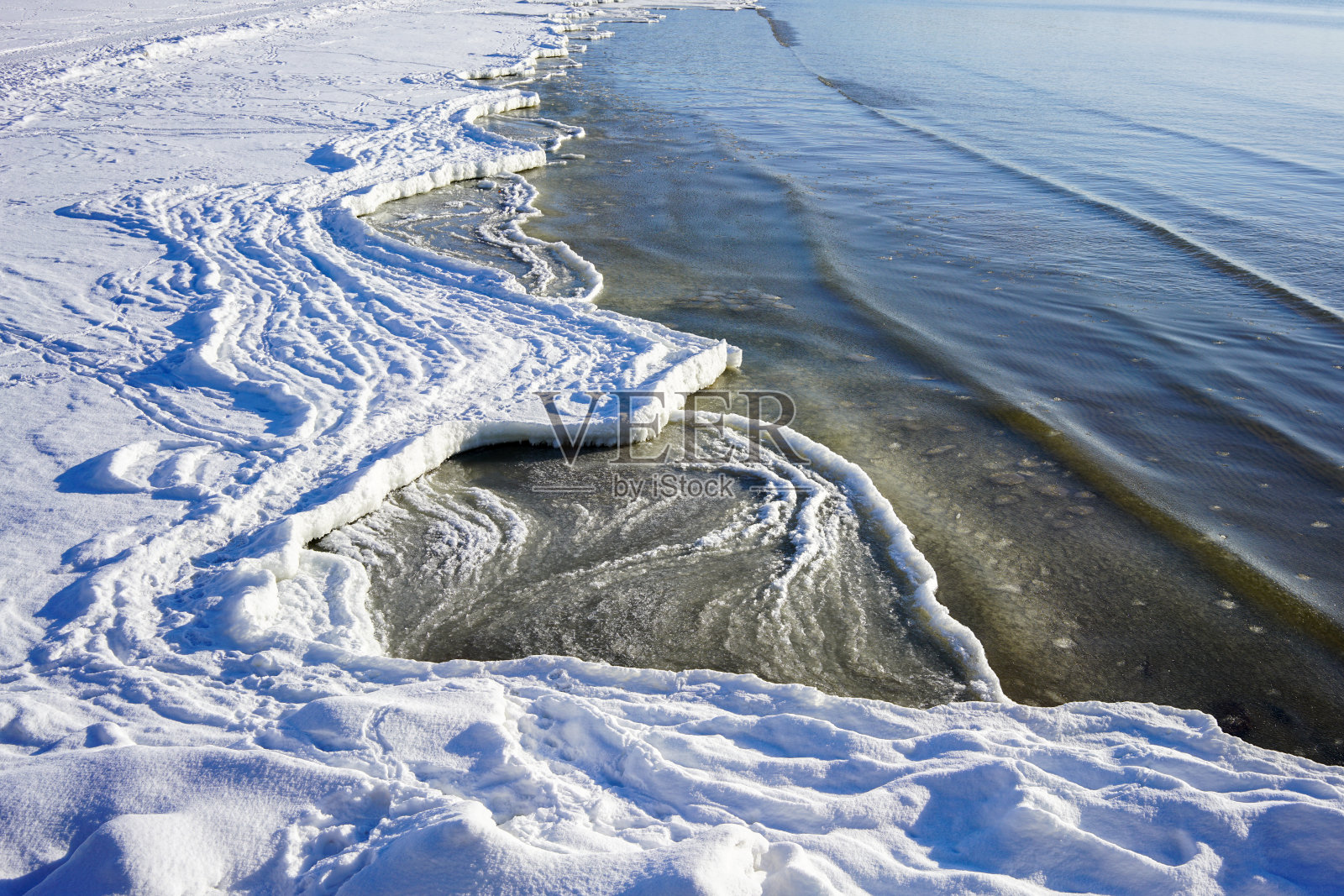 波罗的海沿岸的冬天，雪，冰和水照片摄影图片