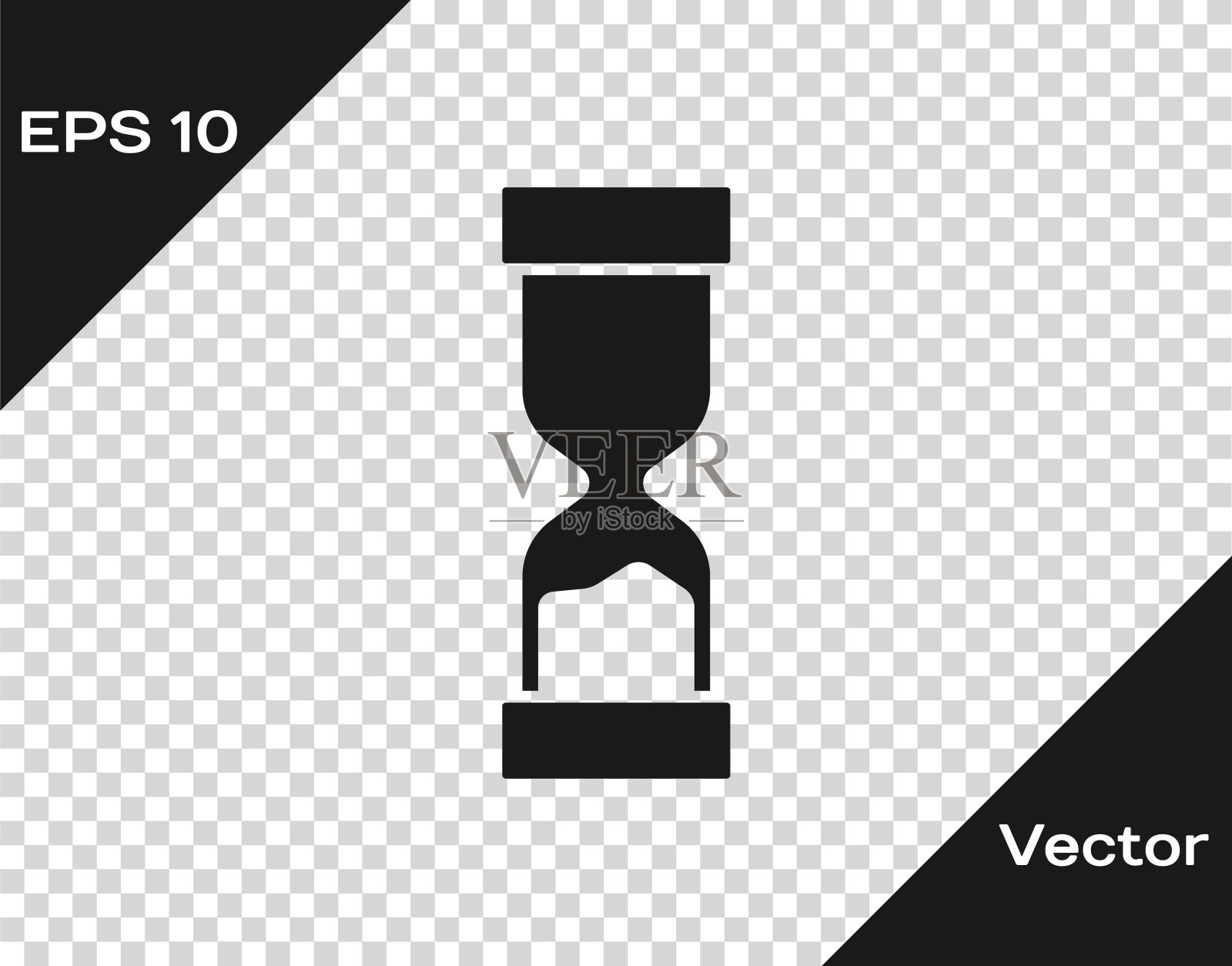 黑色老沙漏与流动的沙子图标孤立在透明的背景。沙漏的迹象。业务和时间管理理念。向量图标素材