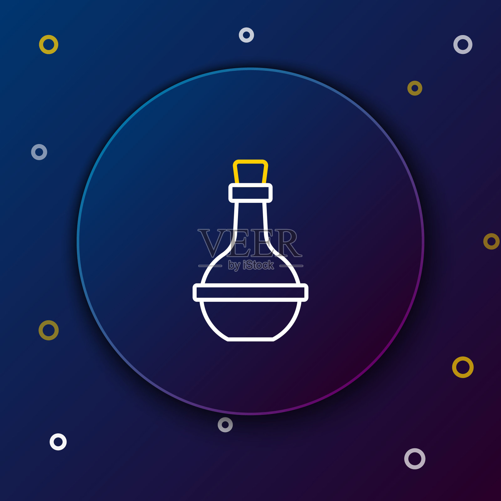 线条犹太人酒瓶图标孤立在蓝色背景。色彩斑斓的轮廓的概念。向量插画图片素材
