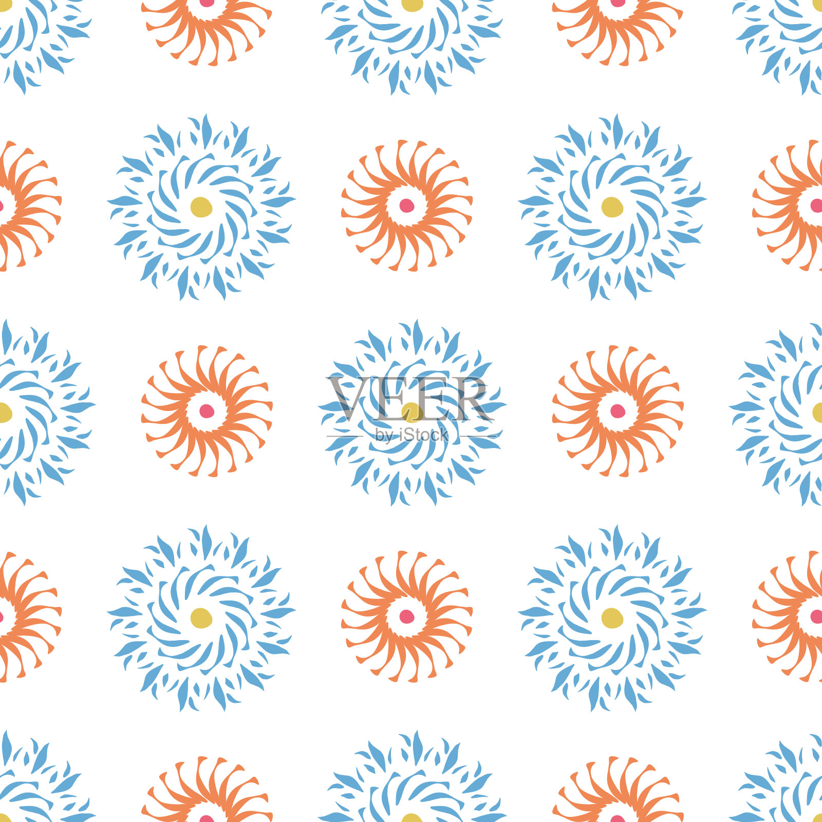 抽象几何圆漩涡图案。无缝矢量重复背景插画图片素材