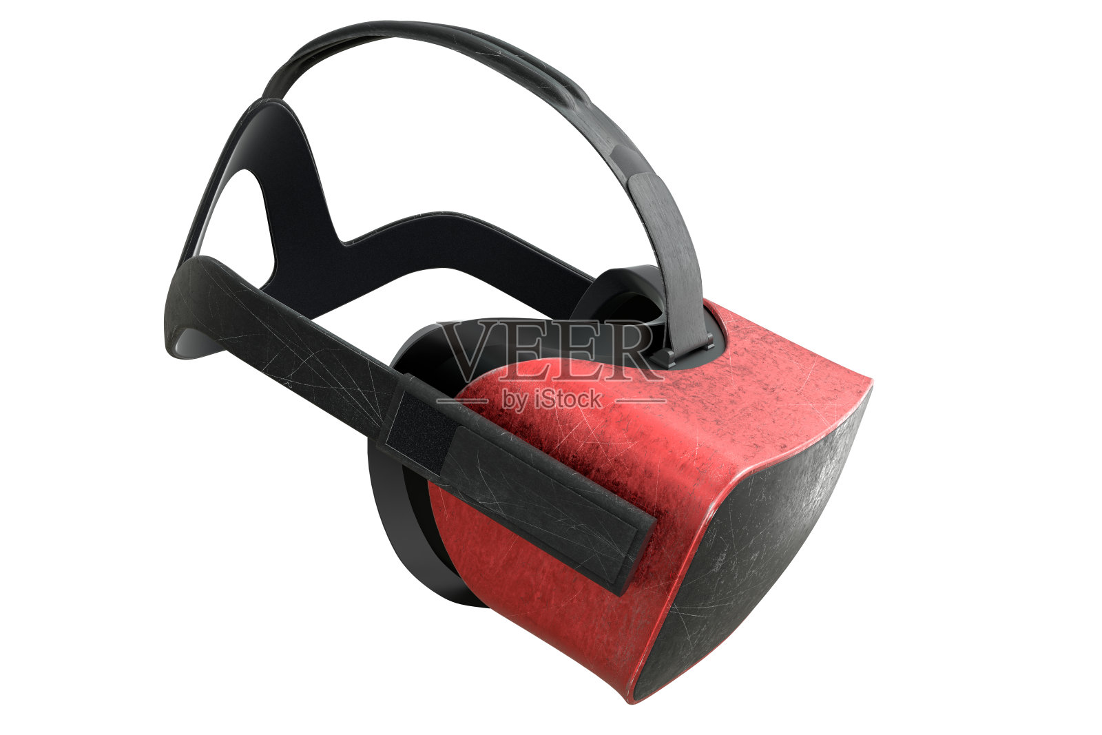 概念上使用虚拟现实眼镜与划痕隔离在白色照片摄影图片