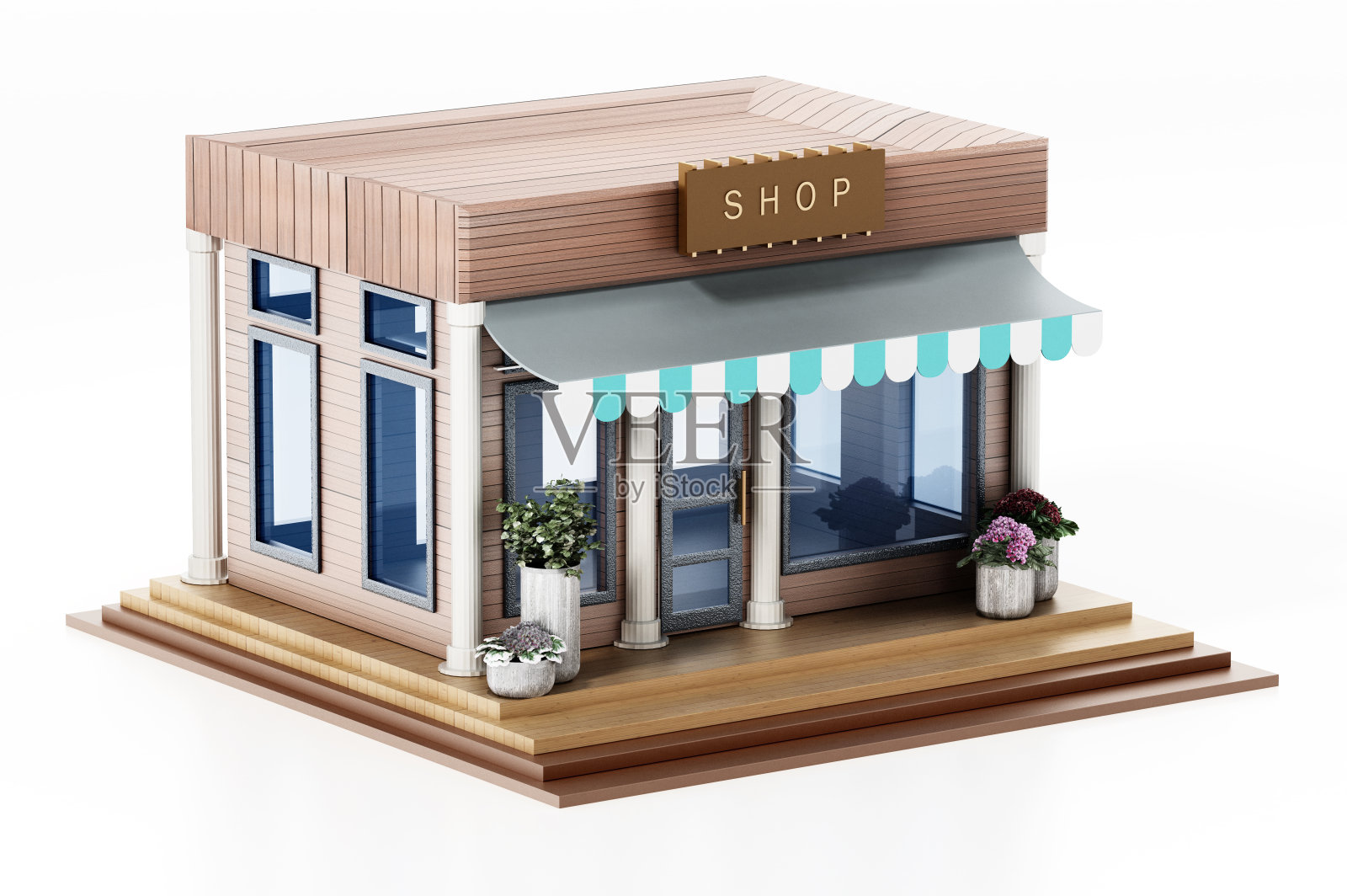 一个普通商店的3D插图孤立在白色照片摄影图片