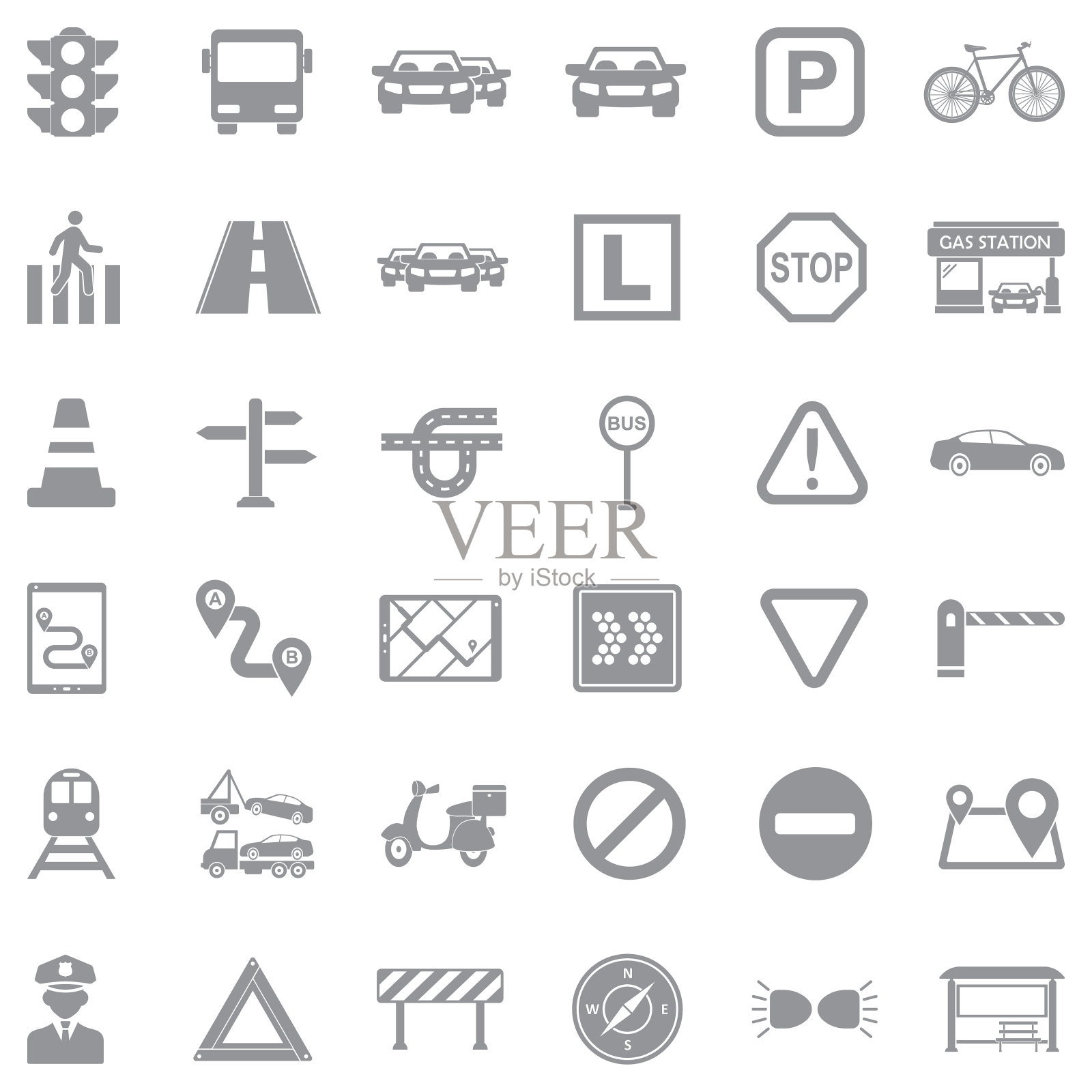 交通图标。灰色的平面设计。矢量插图。插画图片素材